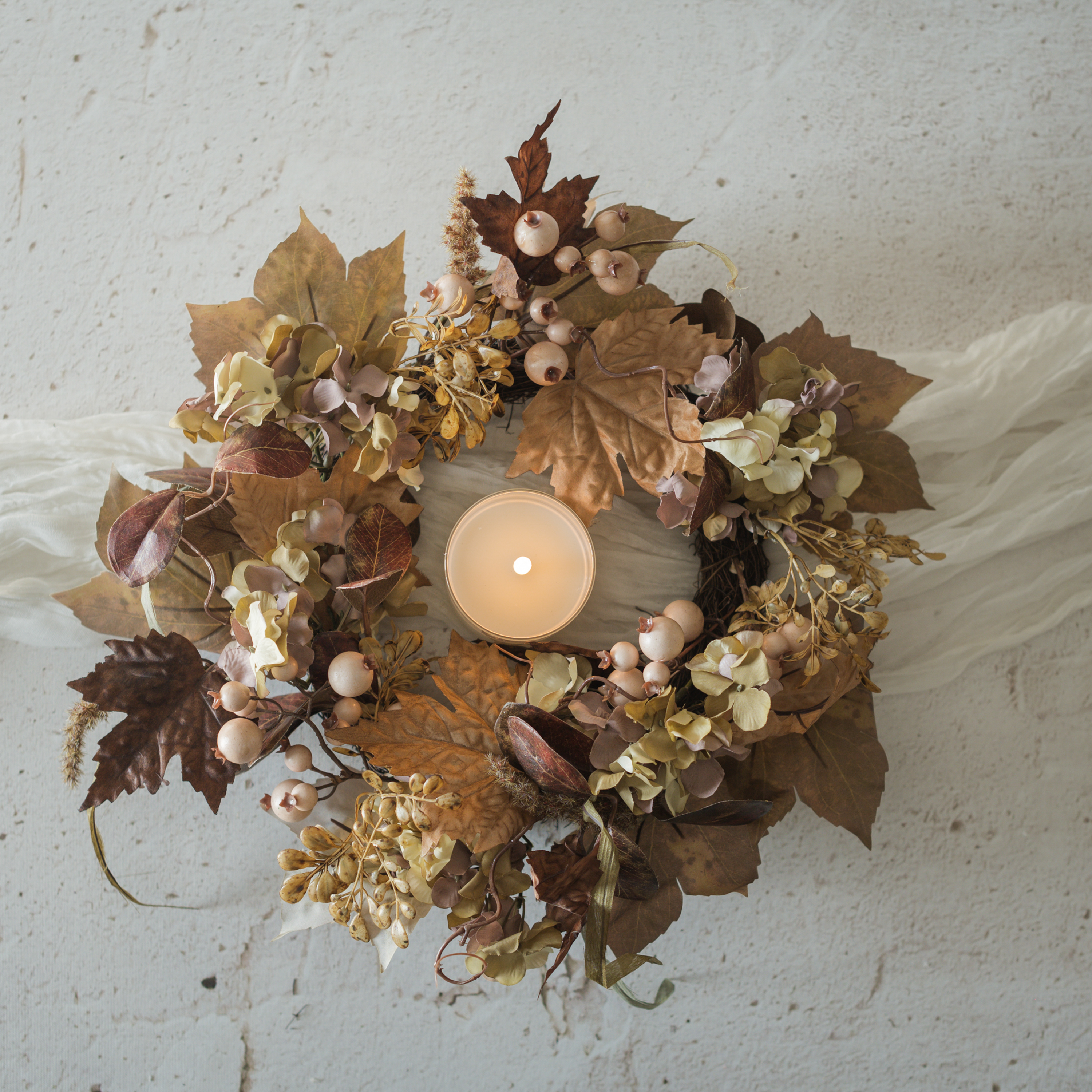 17" MAPLE LEAF & BERRY CANDLE RING