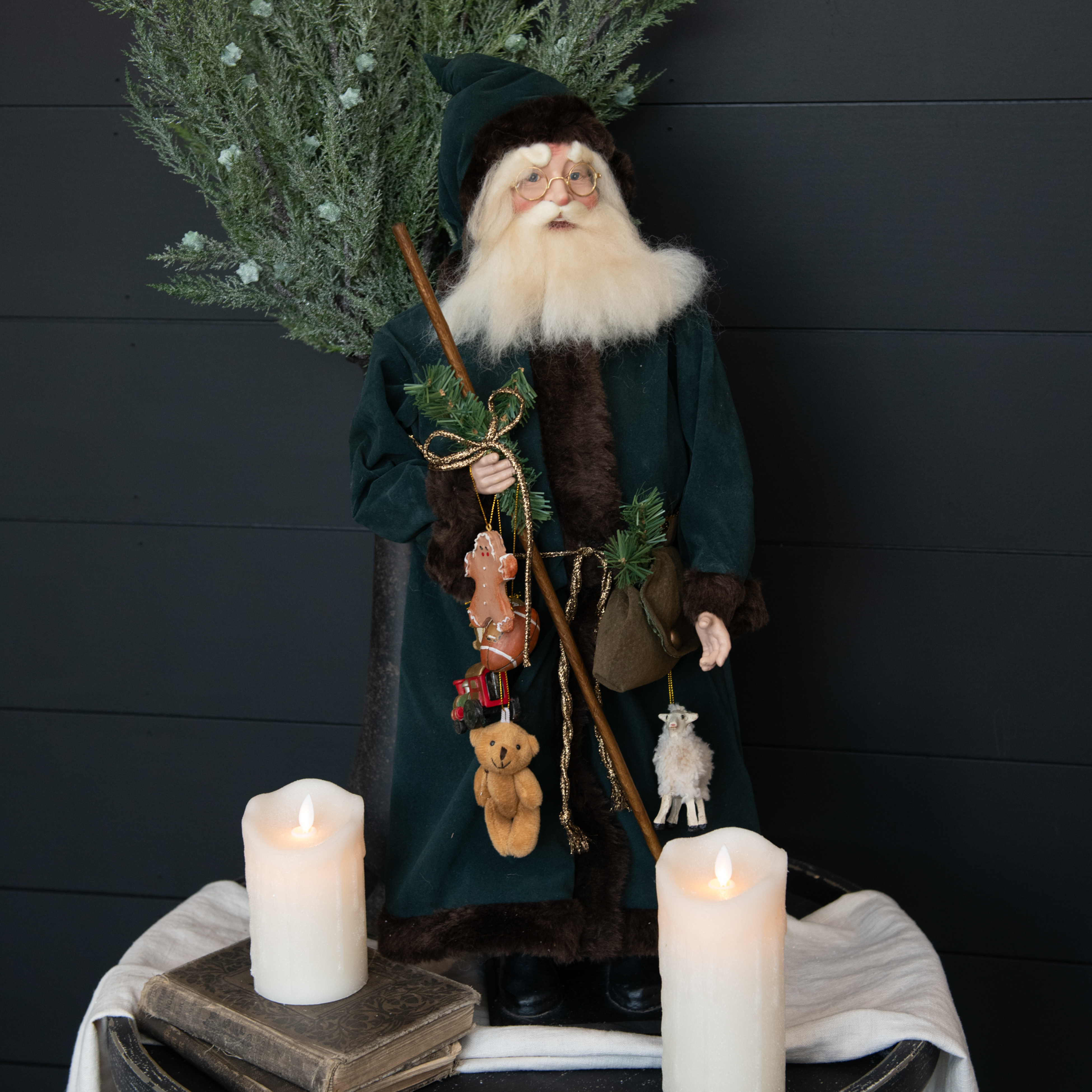 SANTA W/ FUR TRIMMED GREEN ROBE