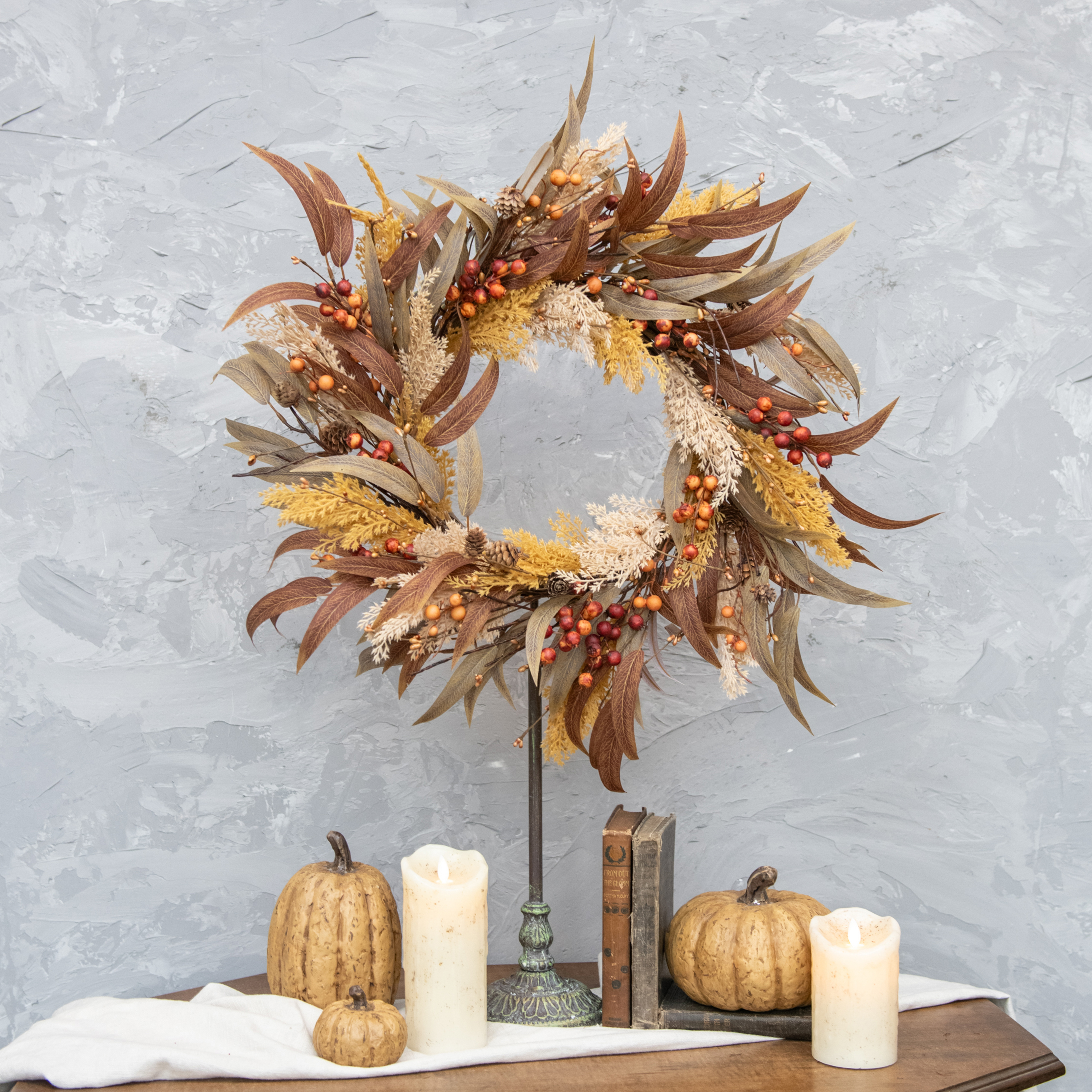 24" MIXED WHEAT & BERRY WREATH