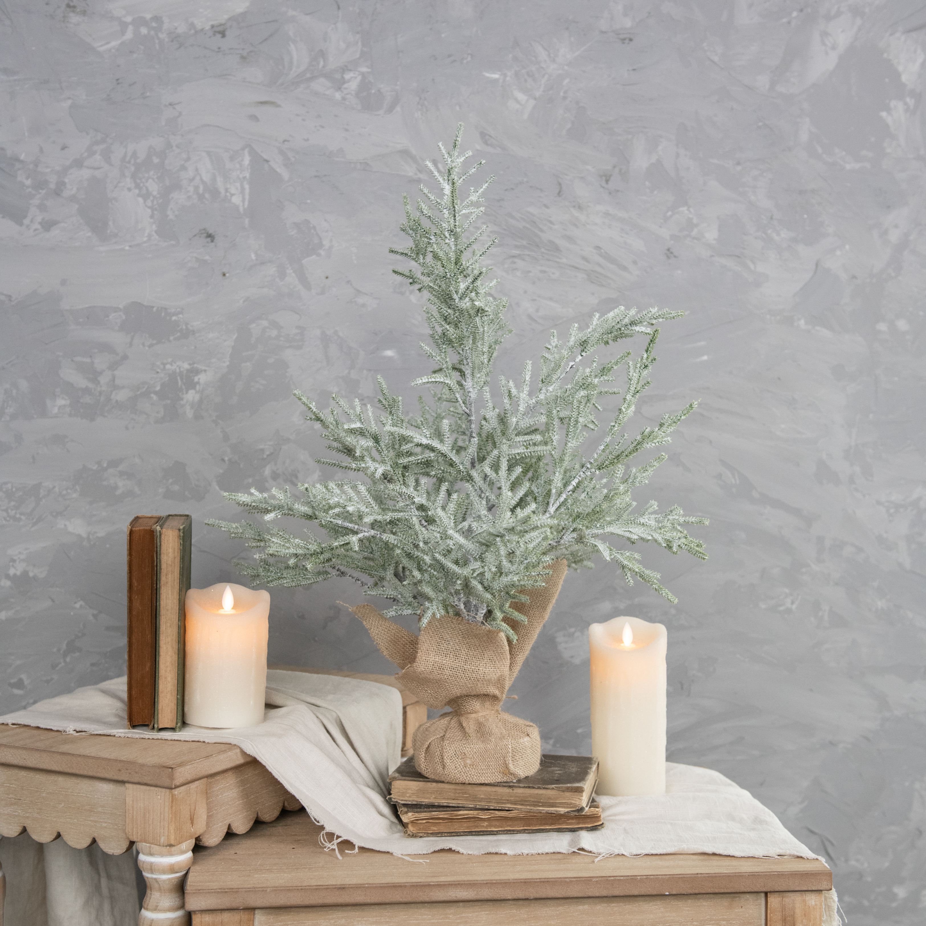 24" SNOWY PINE TREE W/ BURLAP BASE
