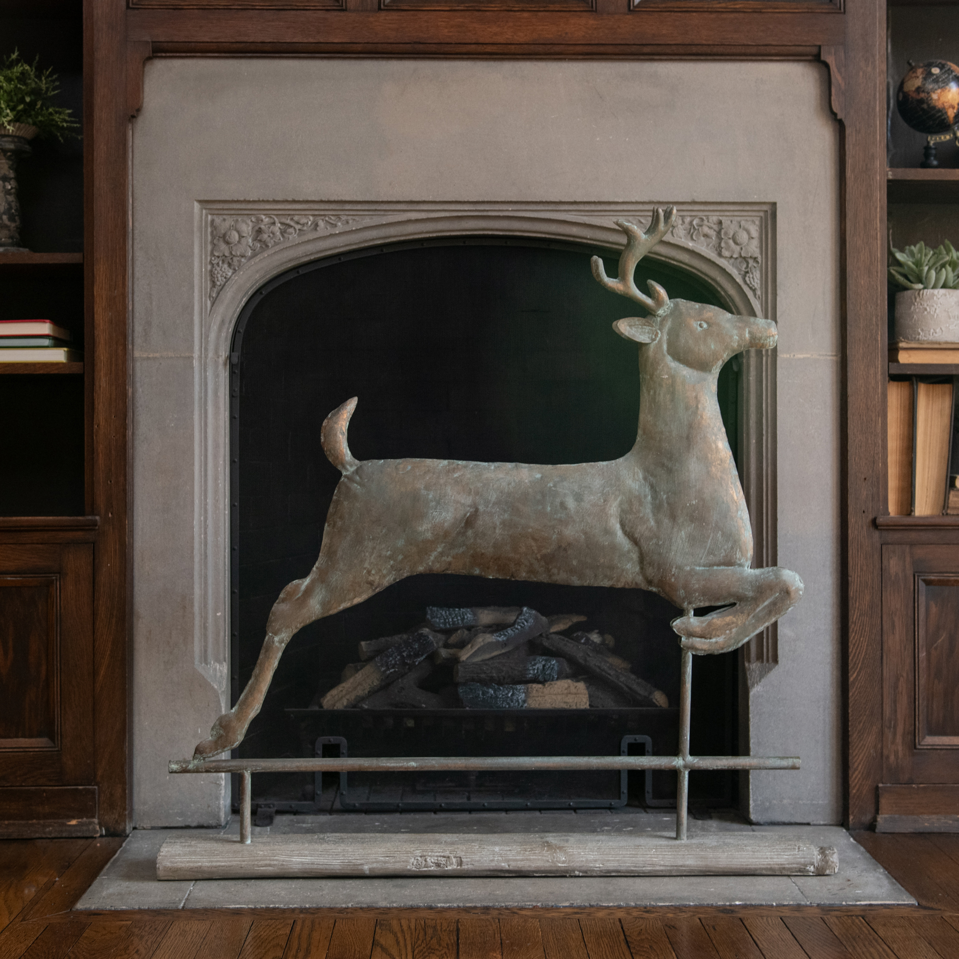 41.75" STANDING METAL DEER ON FAUX WOOD BASE*
