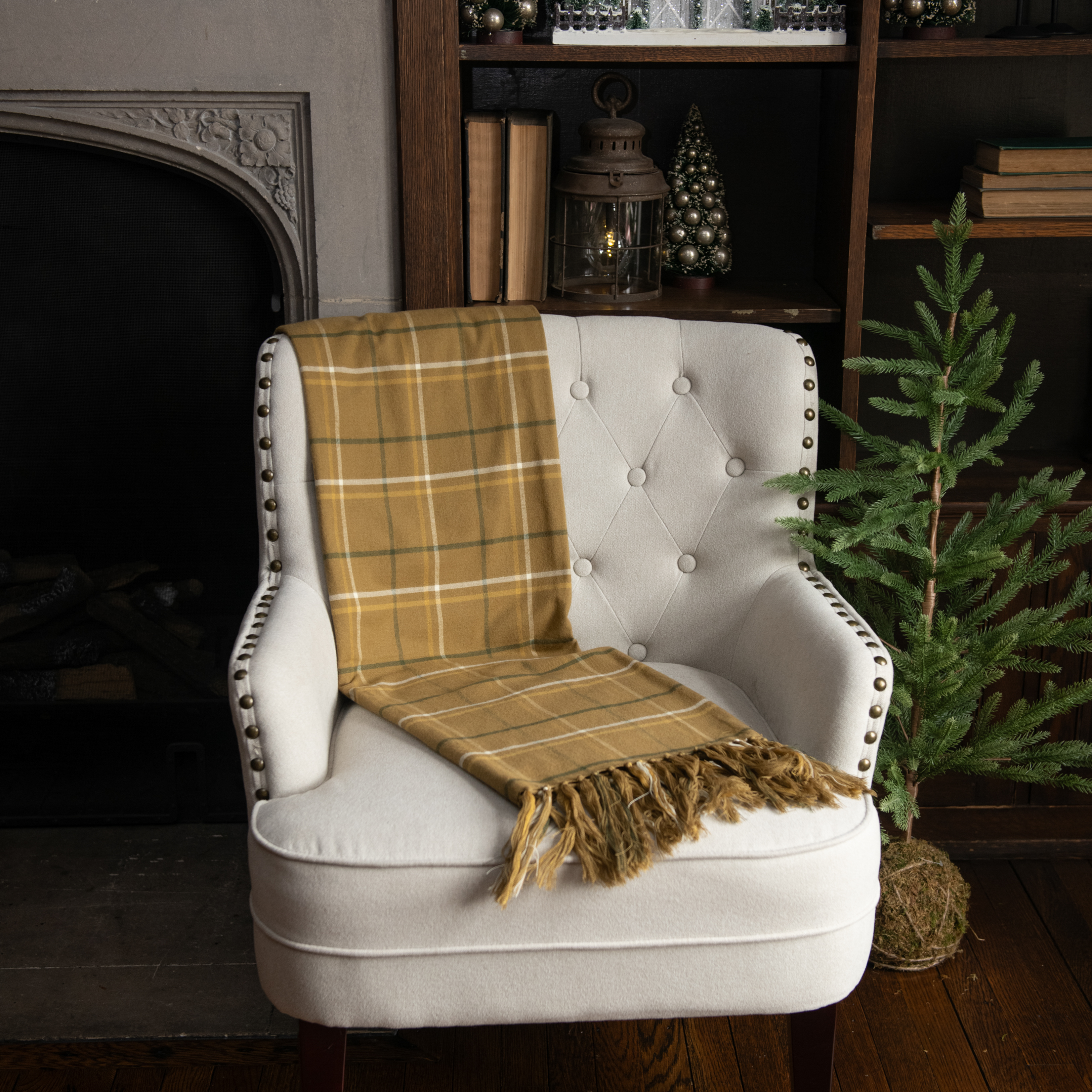 MUSTARD PLAID THROW BLANKET