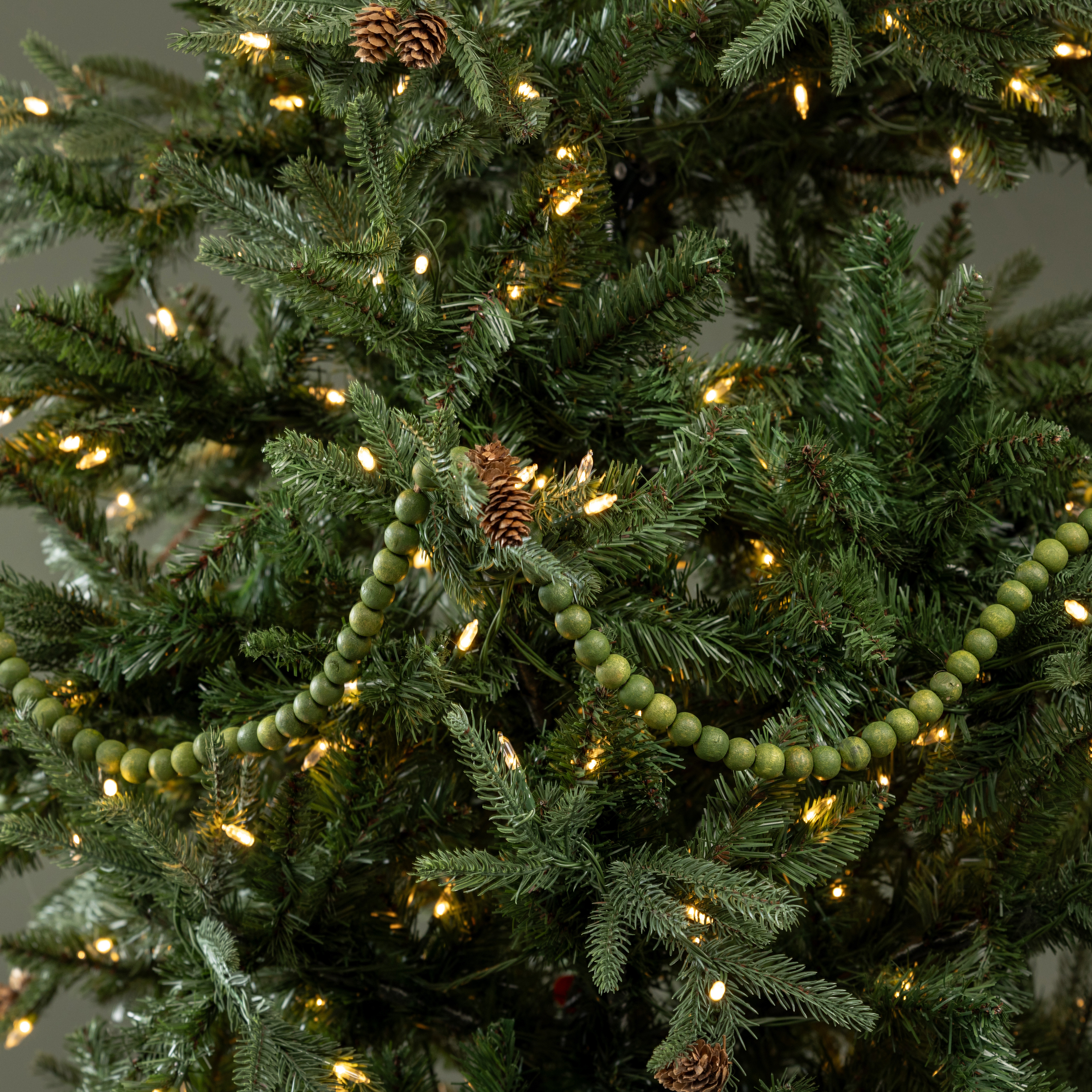 9' SMALL ROUND GREEN WOOD BEAD GARLAND