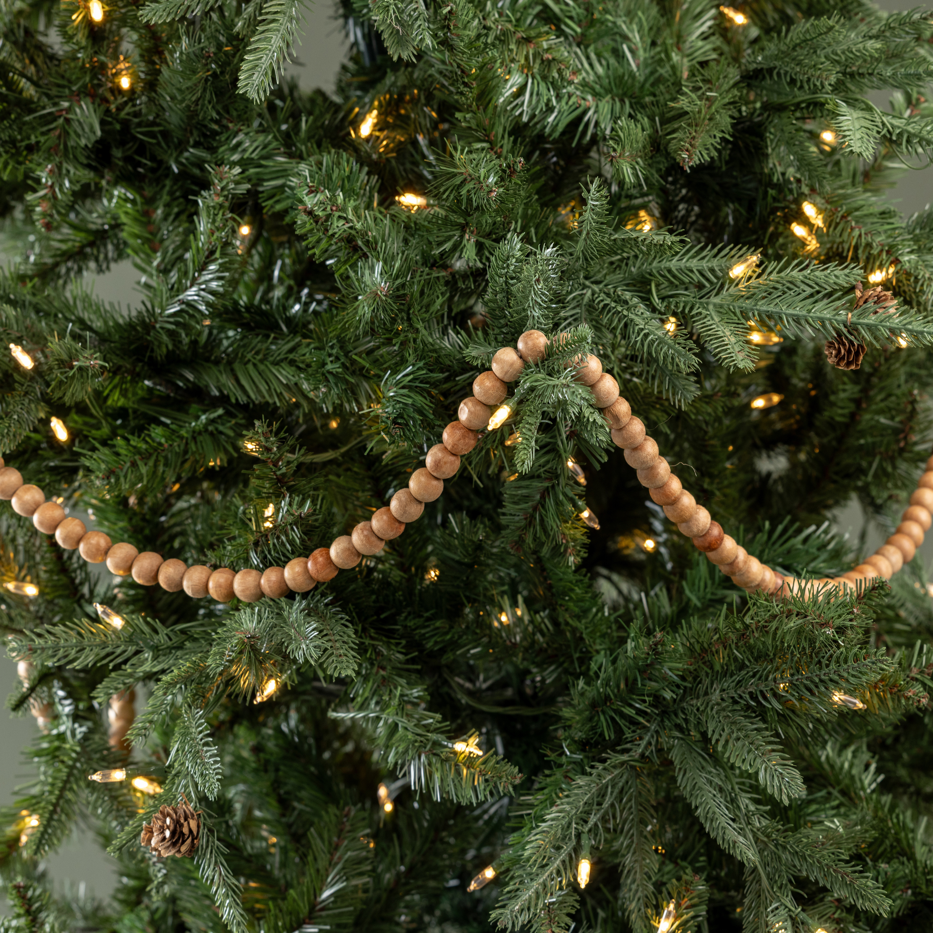 9' SMALL ROUND STAINED WOOD BEAD GARLAND
