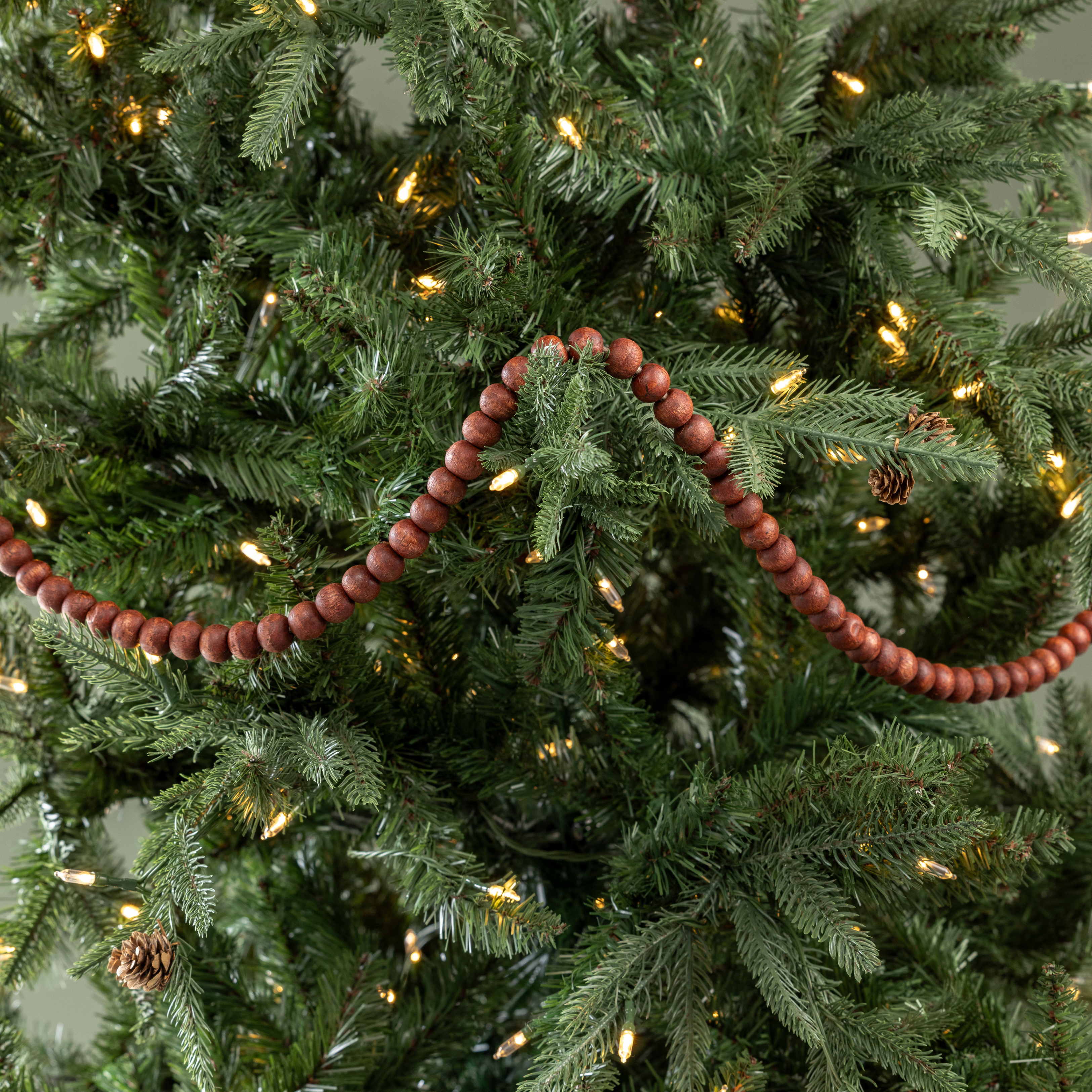 9' SMALL ROUND DARK STAINED WOOD BEAD GARLAND