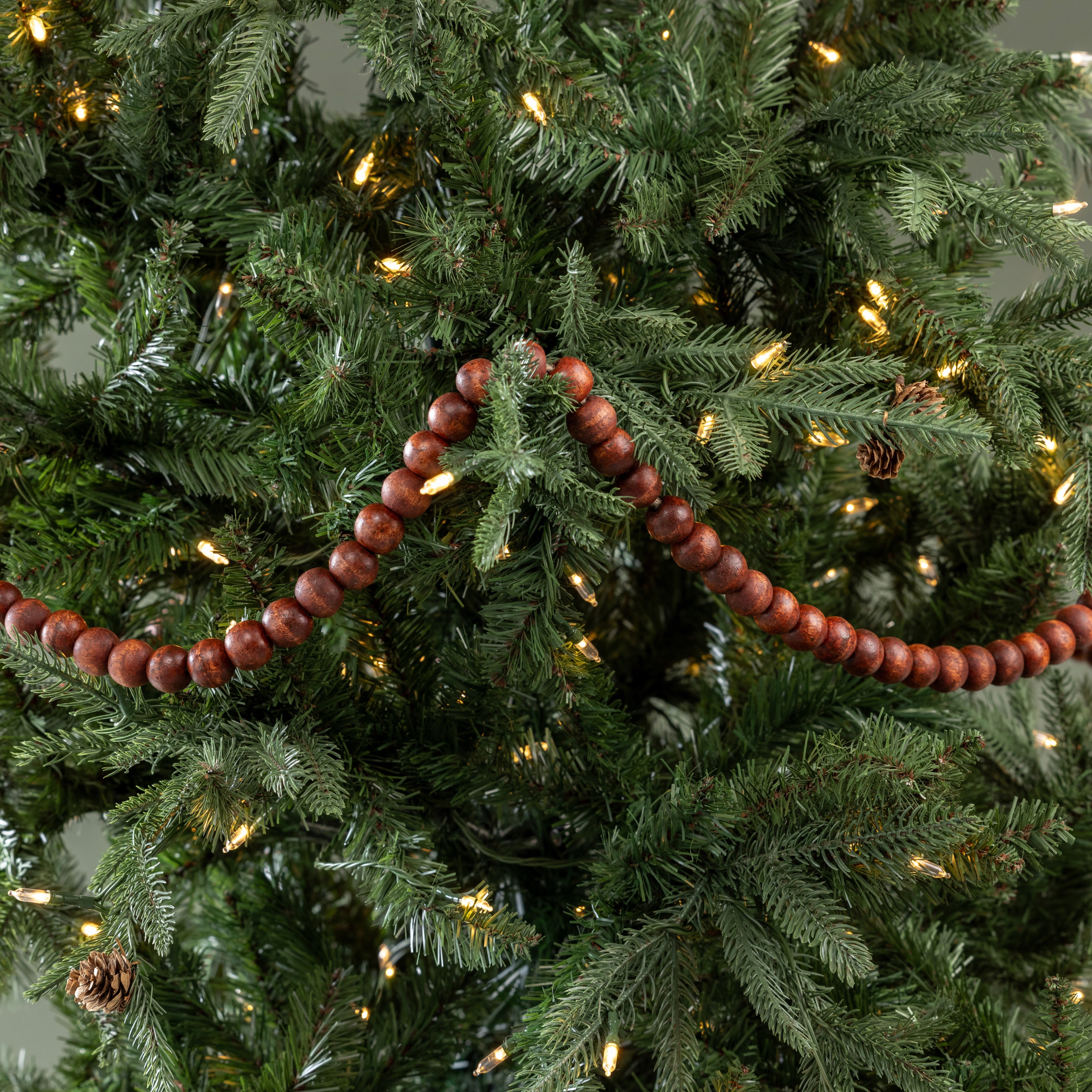 9' MEDIUM ROUND DARK STAINED WOOD BEAD GARLAND