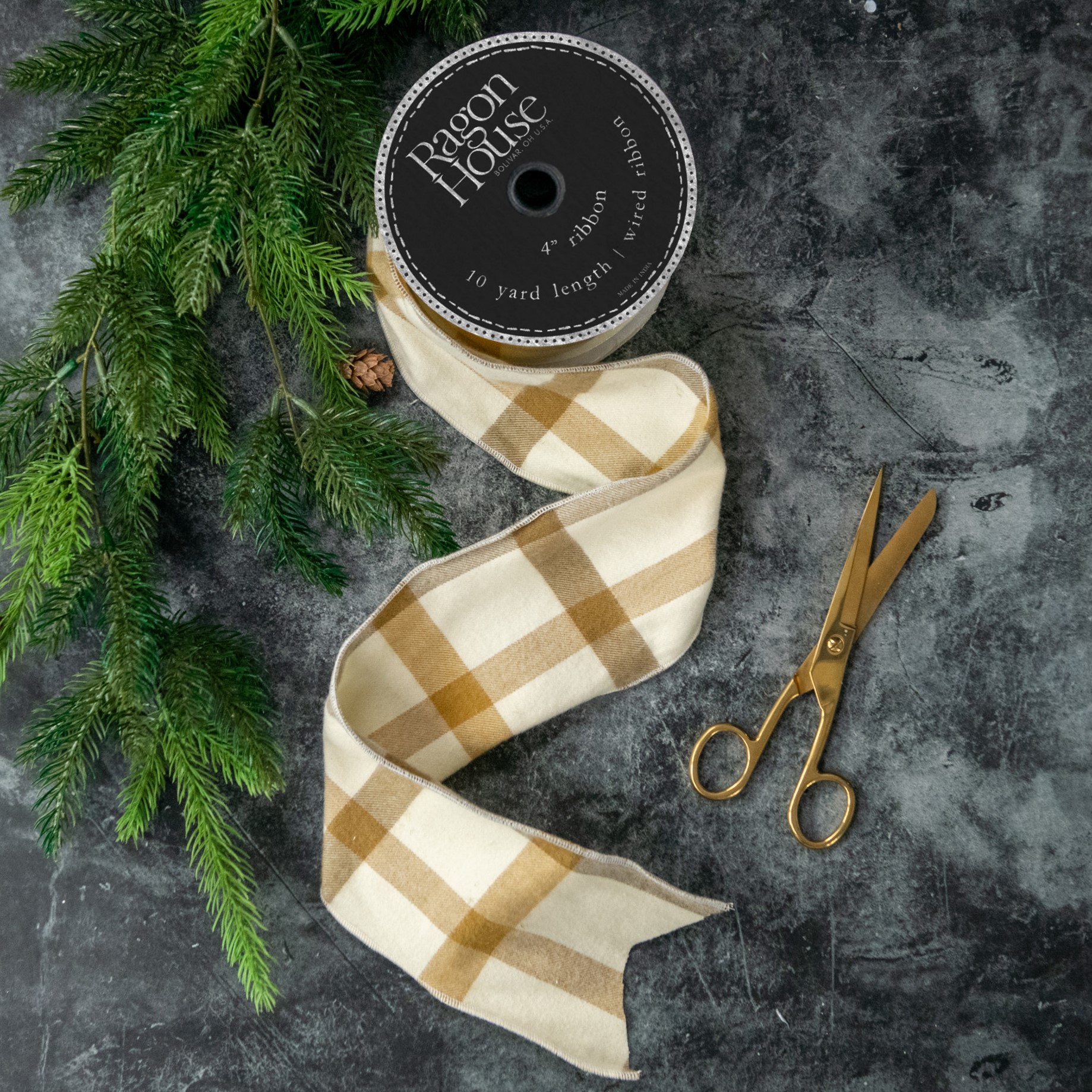 CREAM PLAID RIBBON