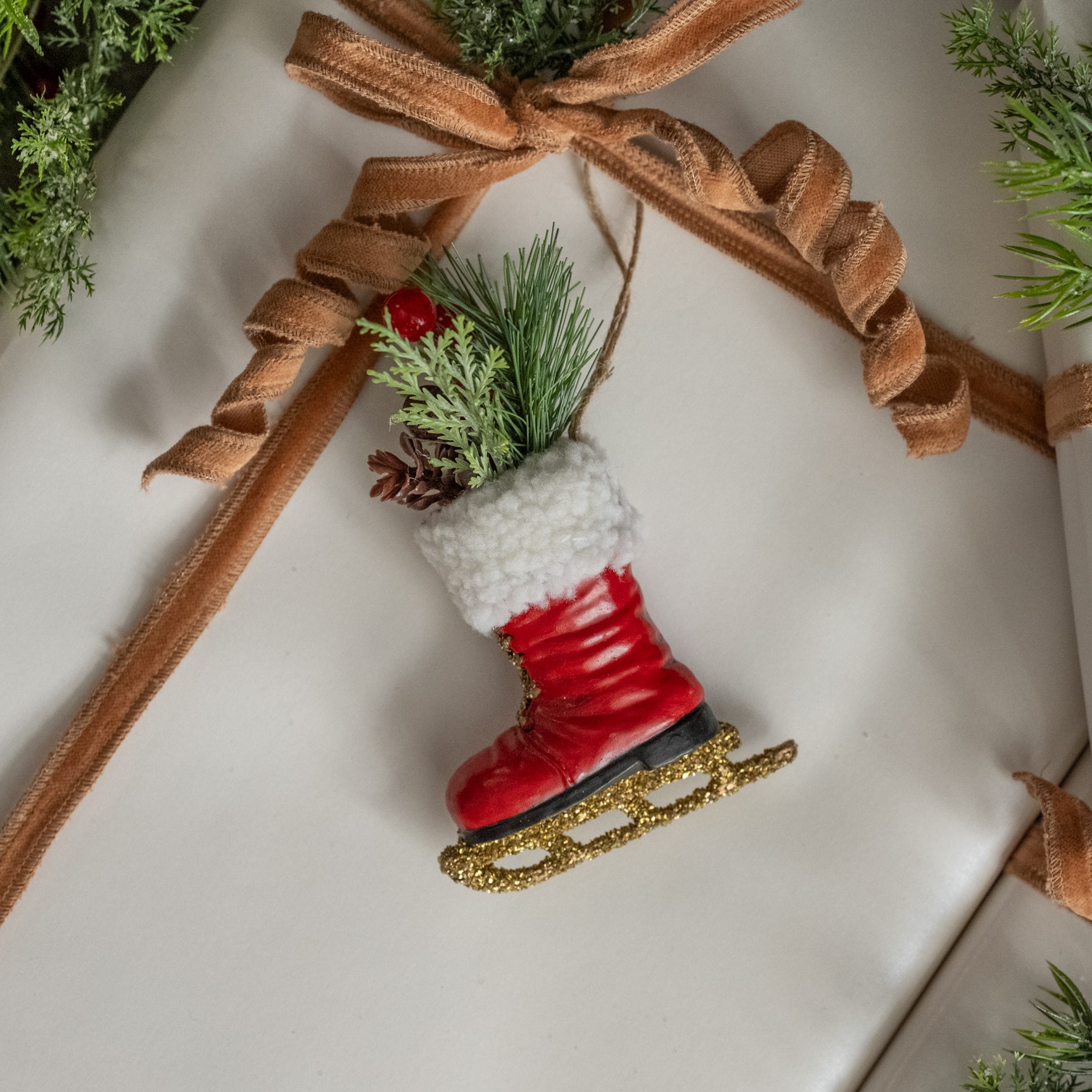 SANTA BOOT ICE SKATE ORNAMENT