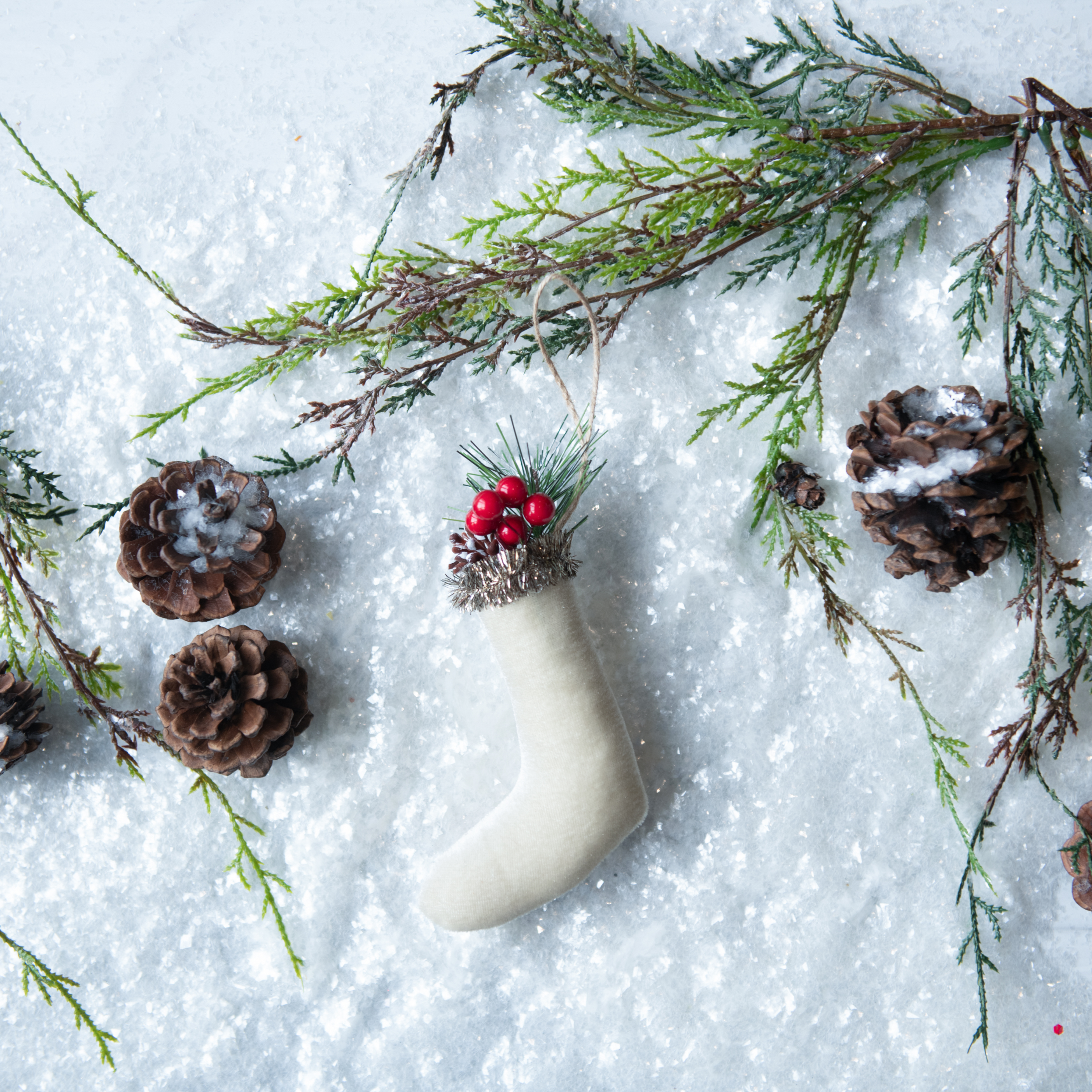 OATMEAL VELVET STOCKING ORNAMENT