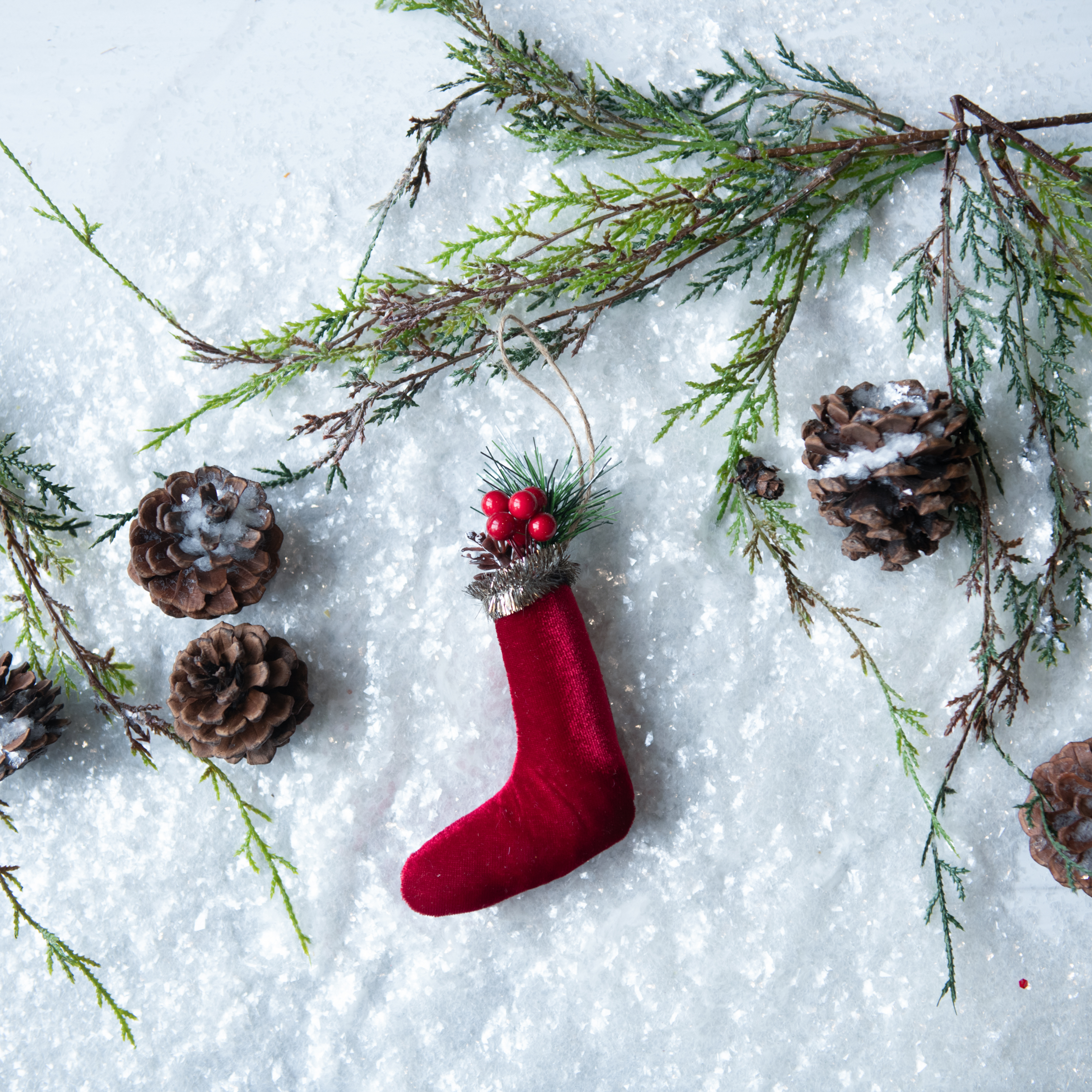 WINE VELVET STOCKING ORNAMENT