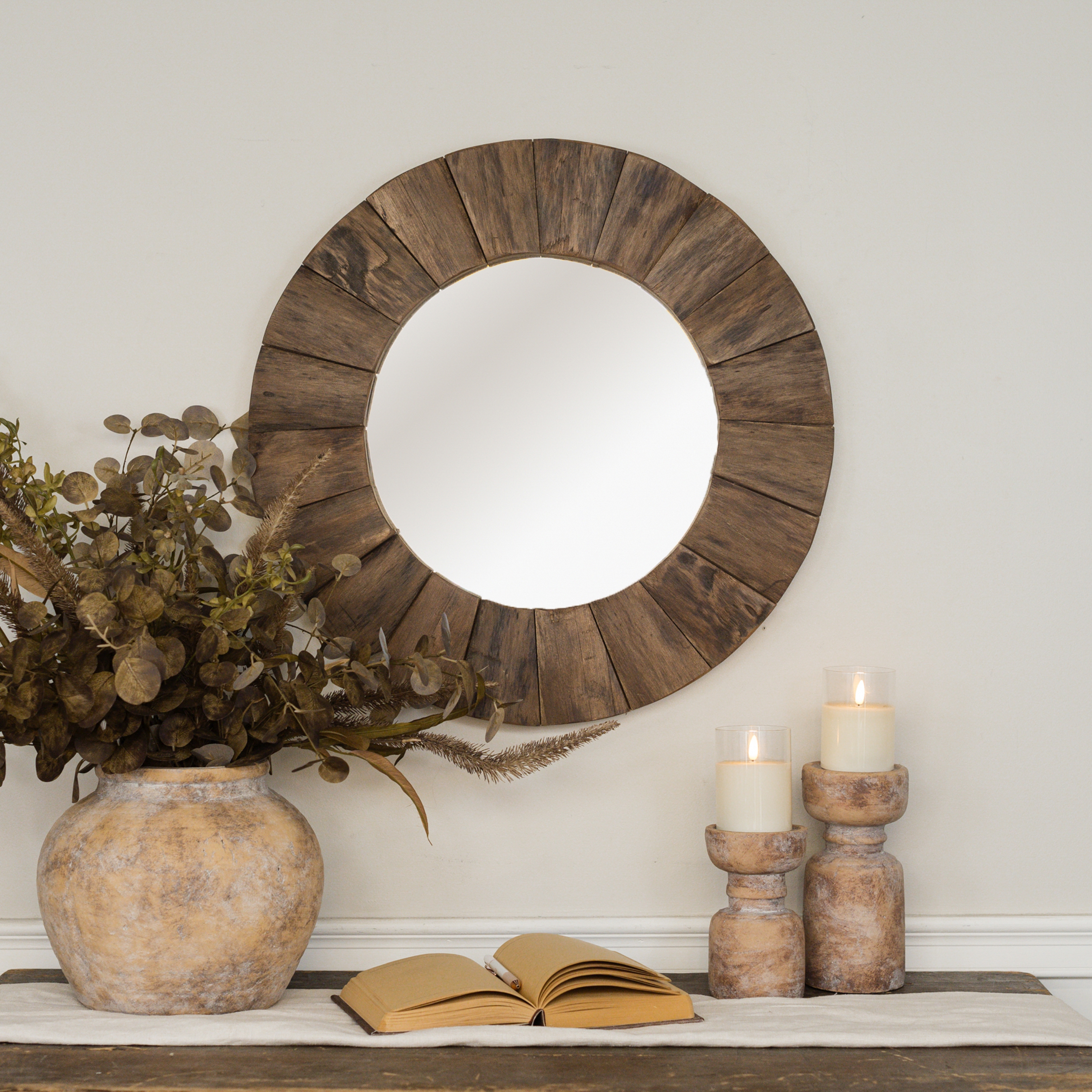 ROUND WAVY WOOD MIRROR