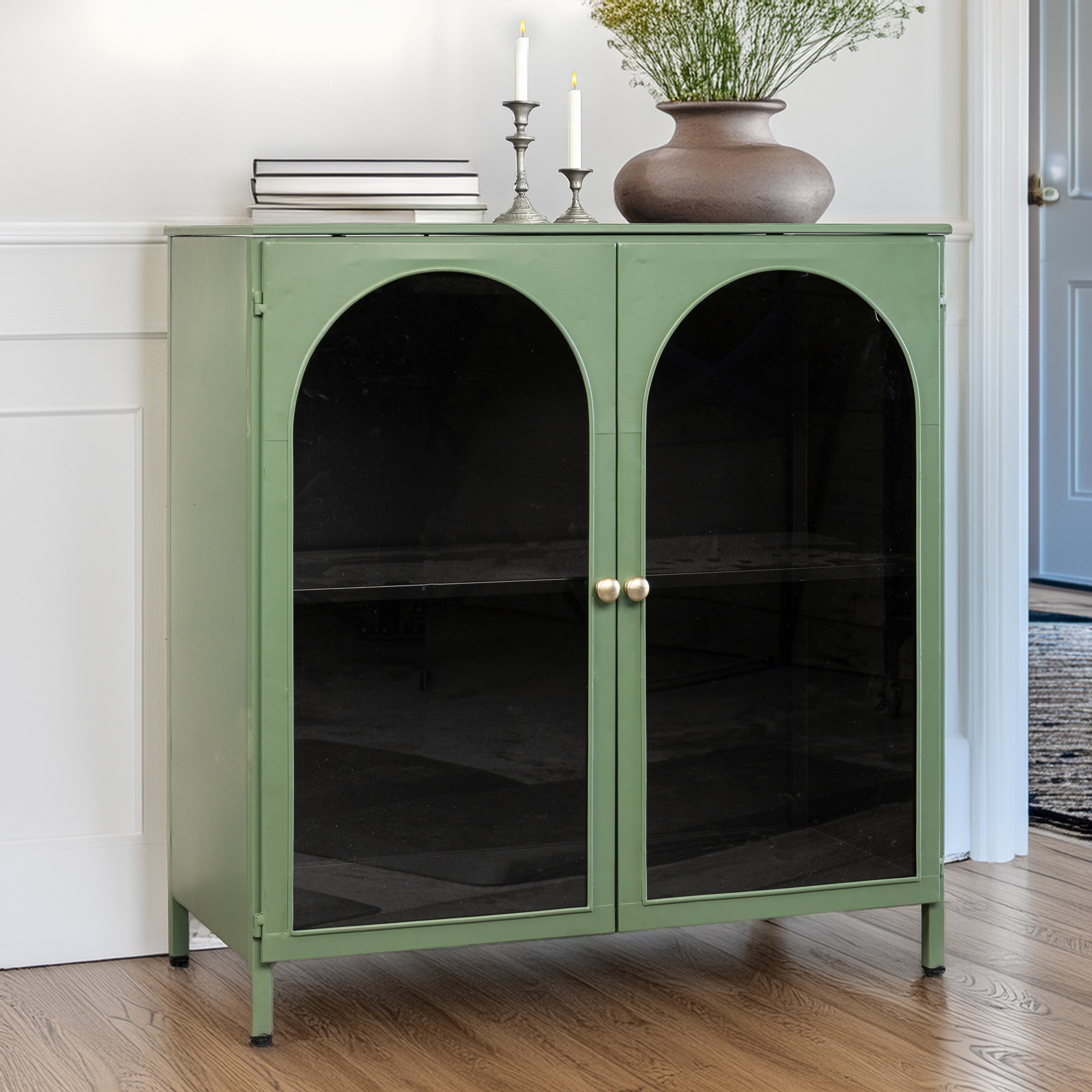 GREEN TWO DOOR METAL CABINET*
