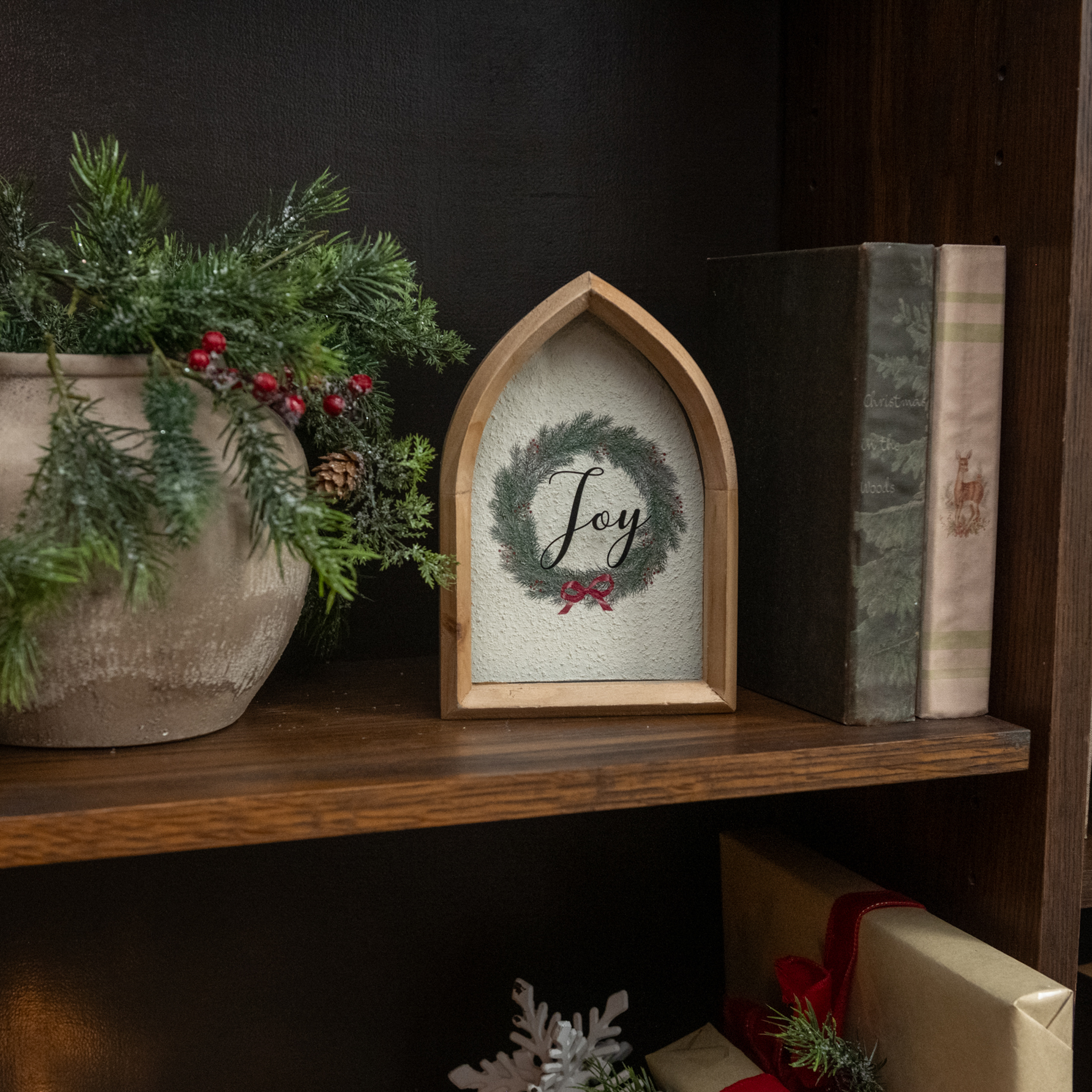 JOY PRINT IN POINTED ARCH FRAME