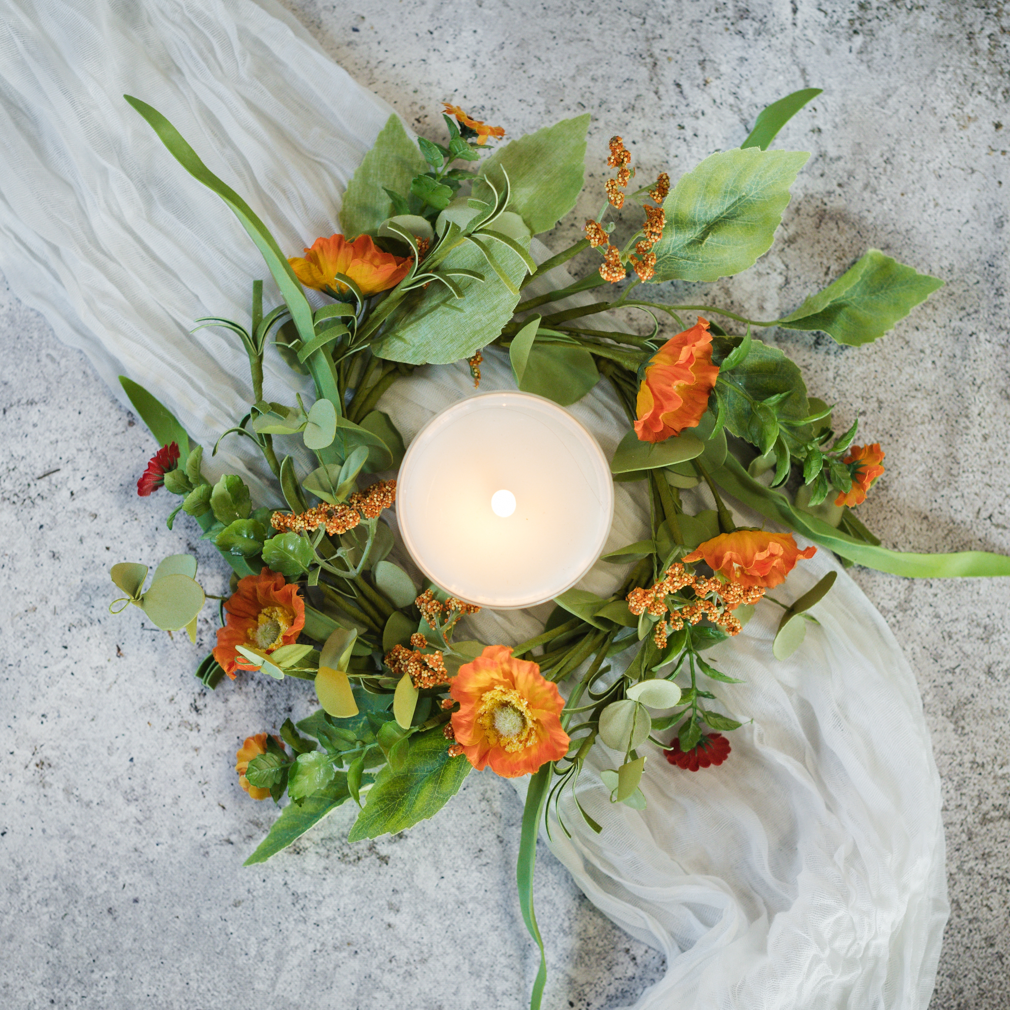 10" ORANGE POPPY & DAISY CANDLE RING