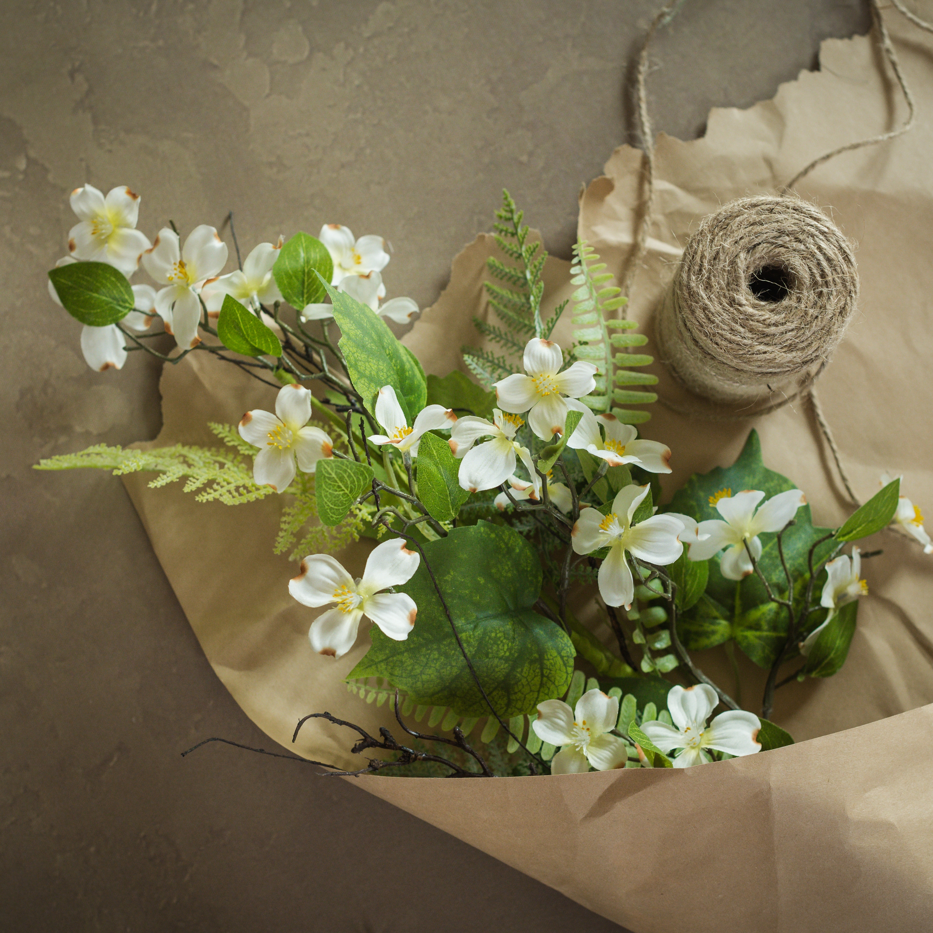 27.5" WHITE DOGWOOD & FERN STEM