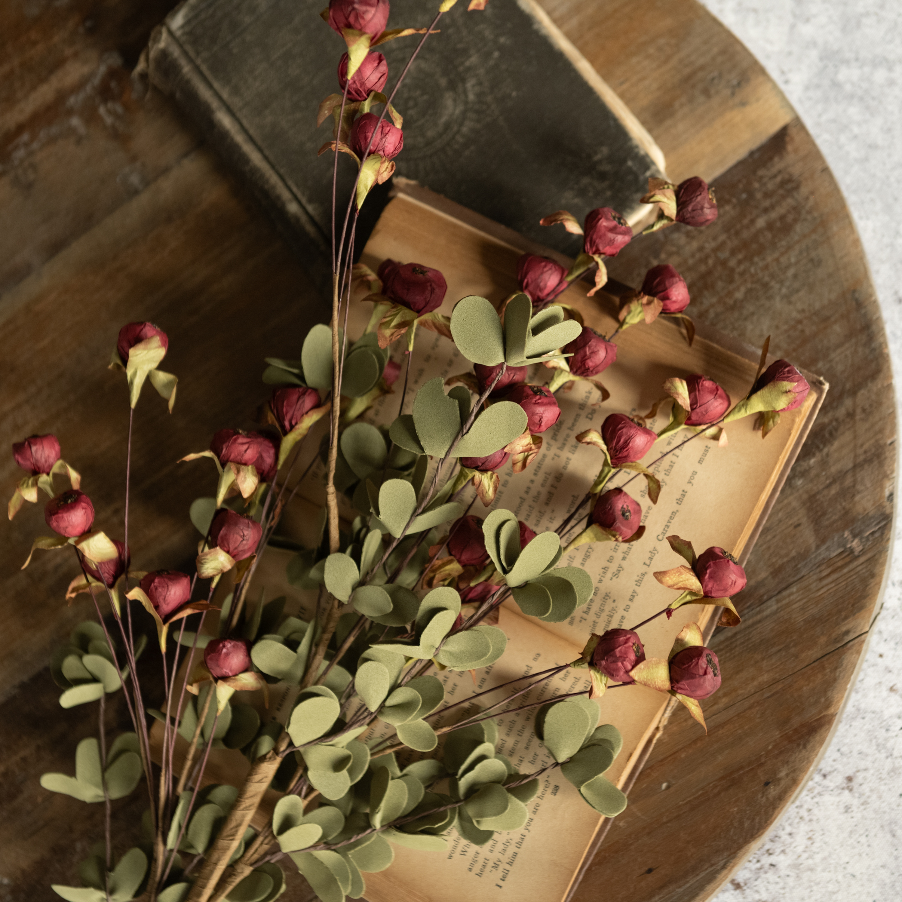 32" BURGUNDY FLORAL POD SPRAY
