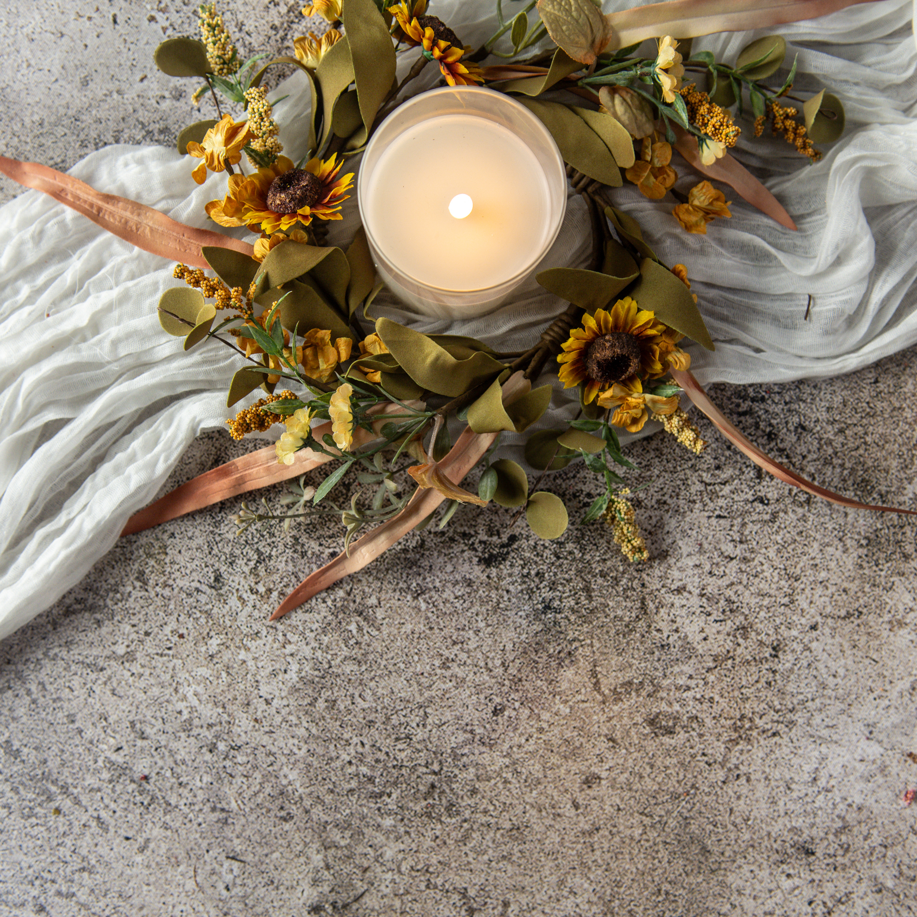 10" MINI SUNFLOWER & WILD FLOWER CANDLE RING