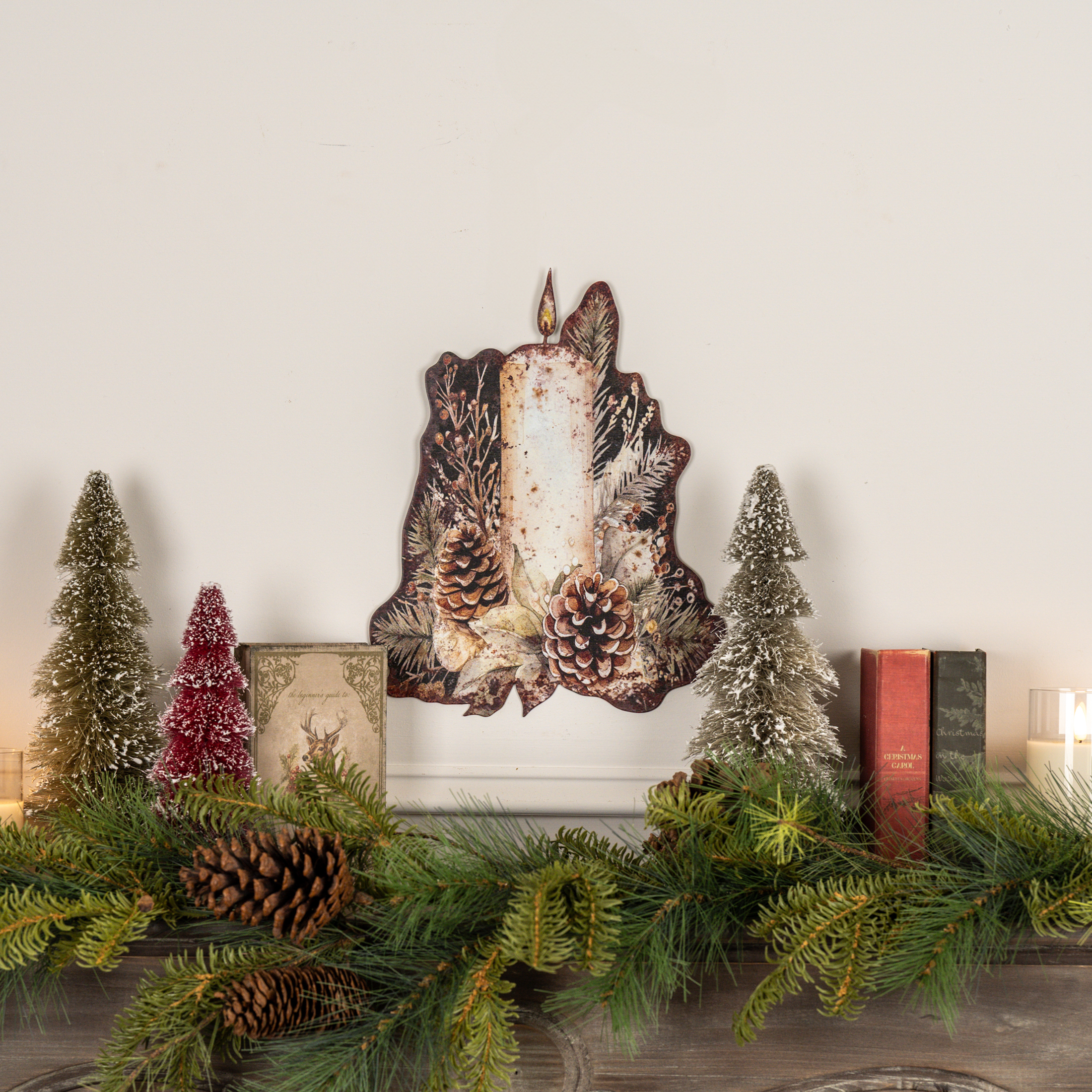 LIT CANDLE METAL WALL PLAQUE
