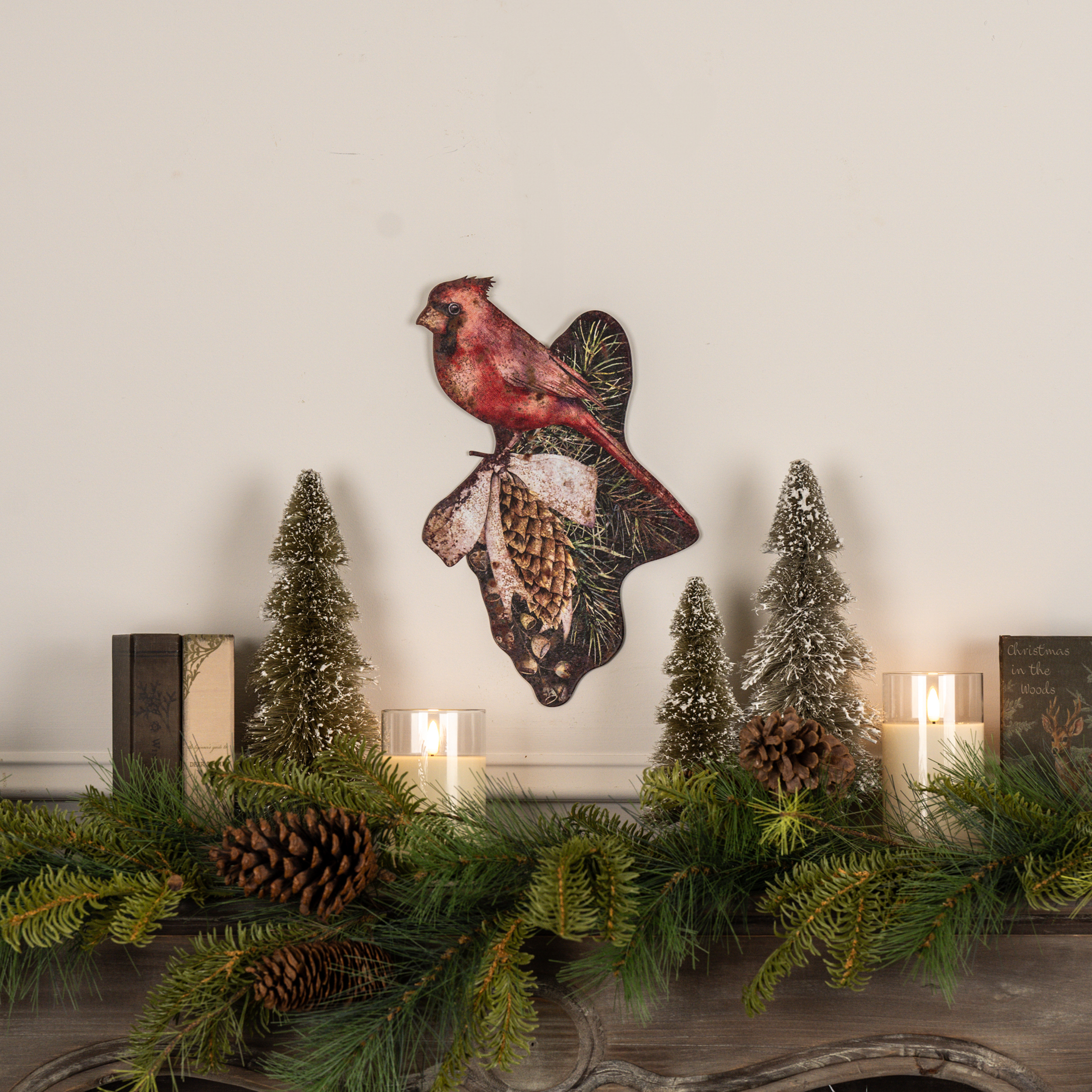 CARDINAL ON BRANCH METAL WALL PLAQUE