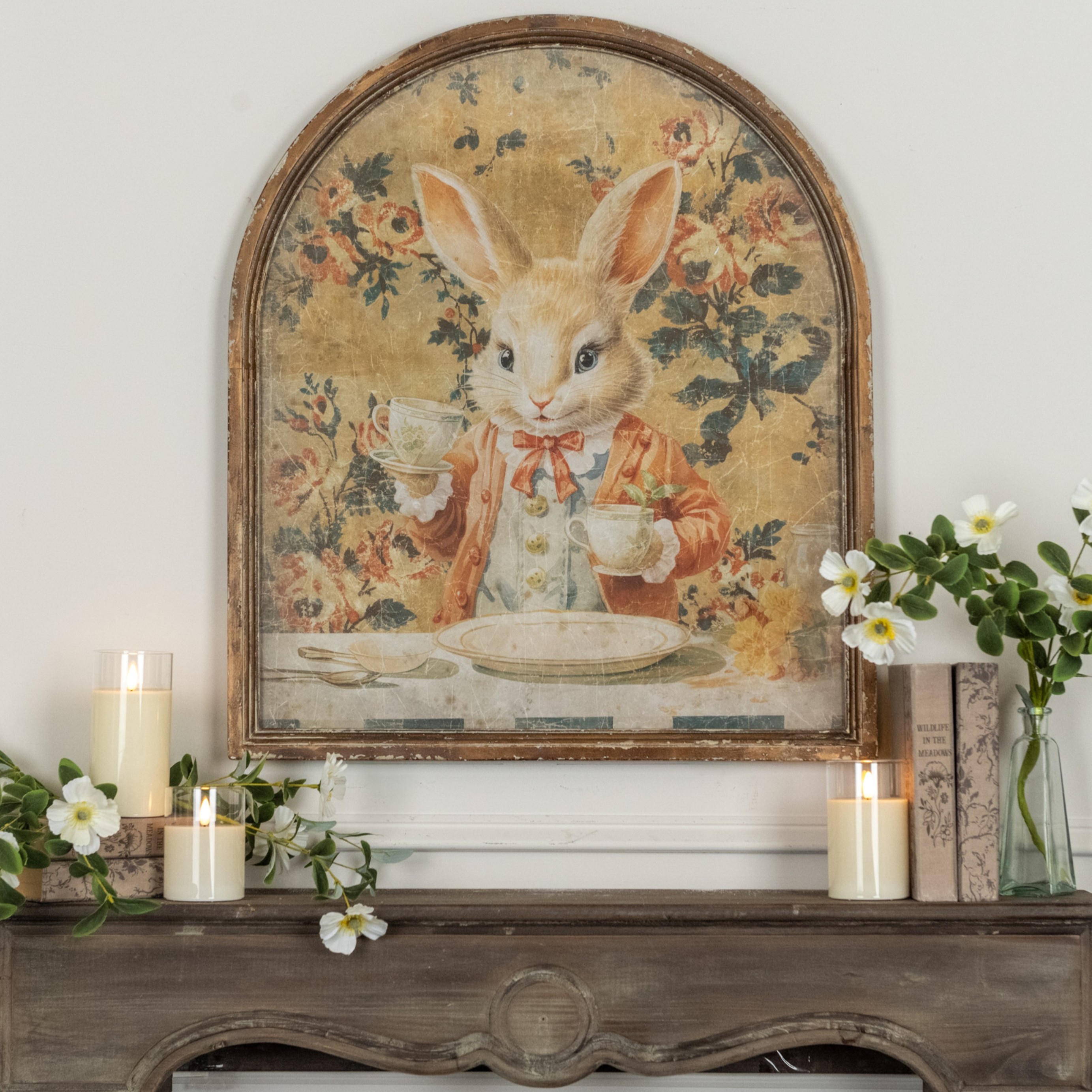 ARCHED FRAMED TEA PARTY BUNNY PRINT