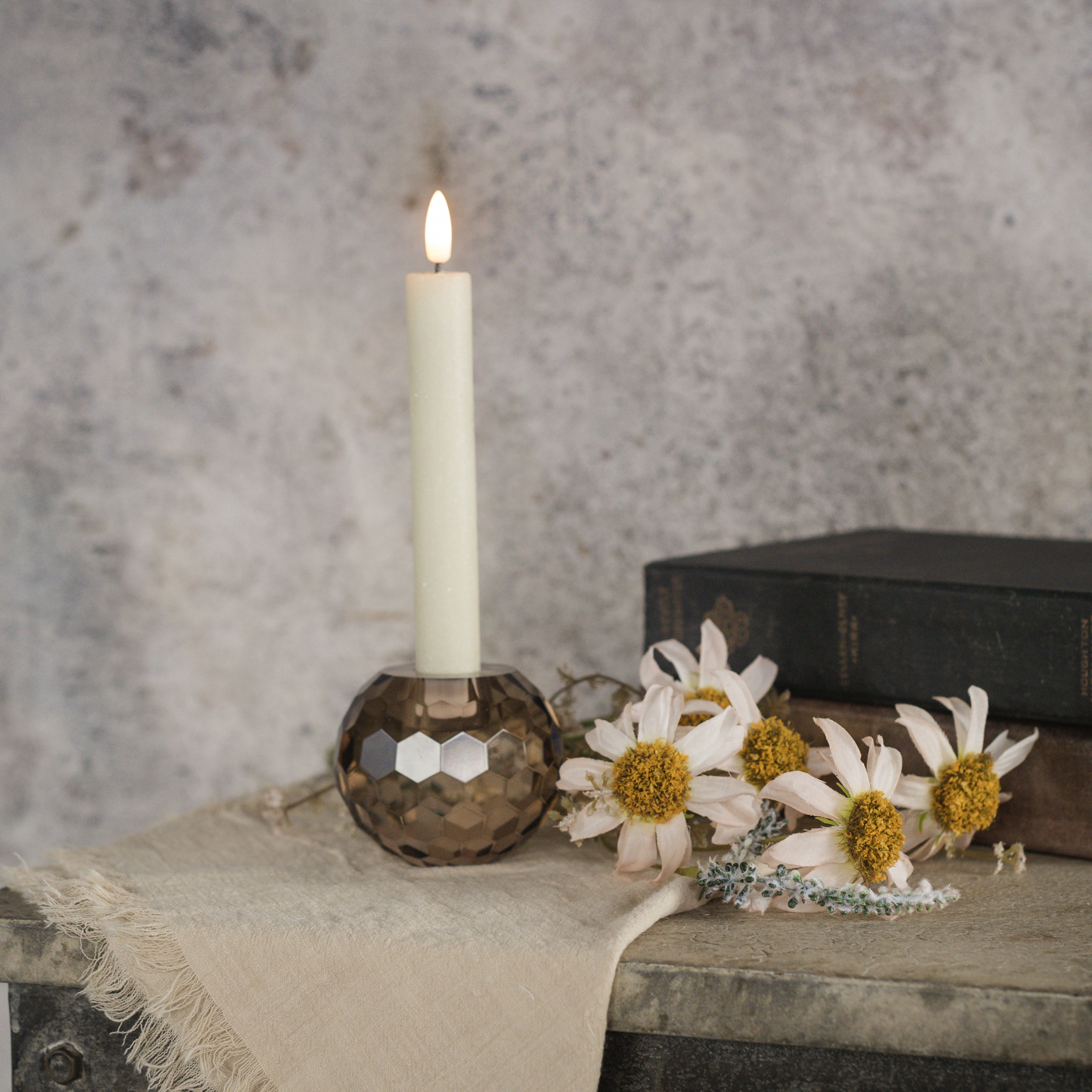 3" BRONZE GLASS TAPER CANDLE HOLDER