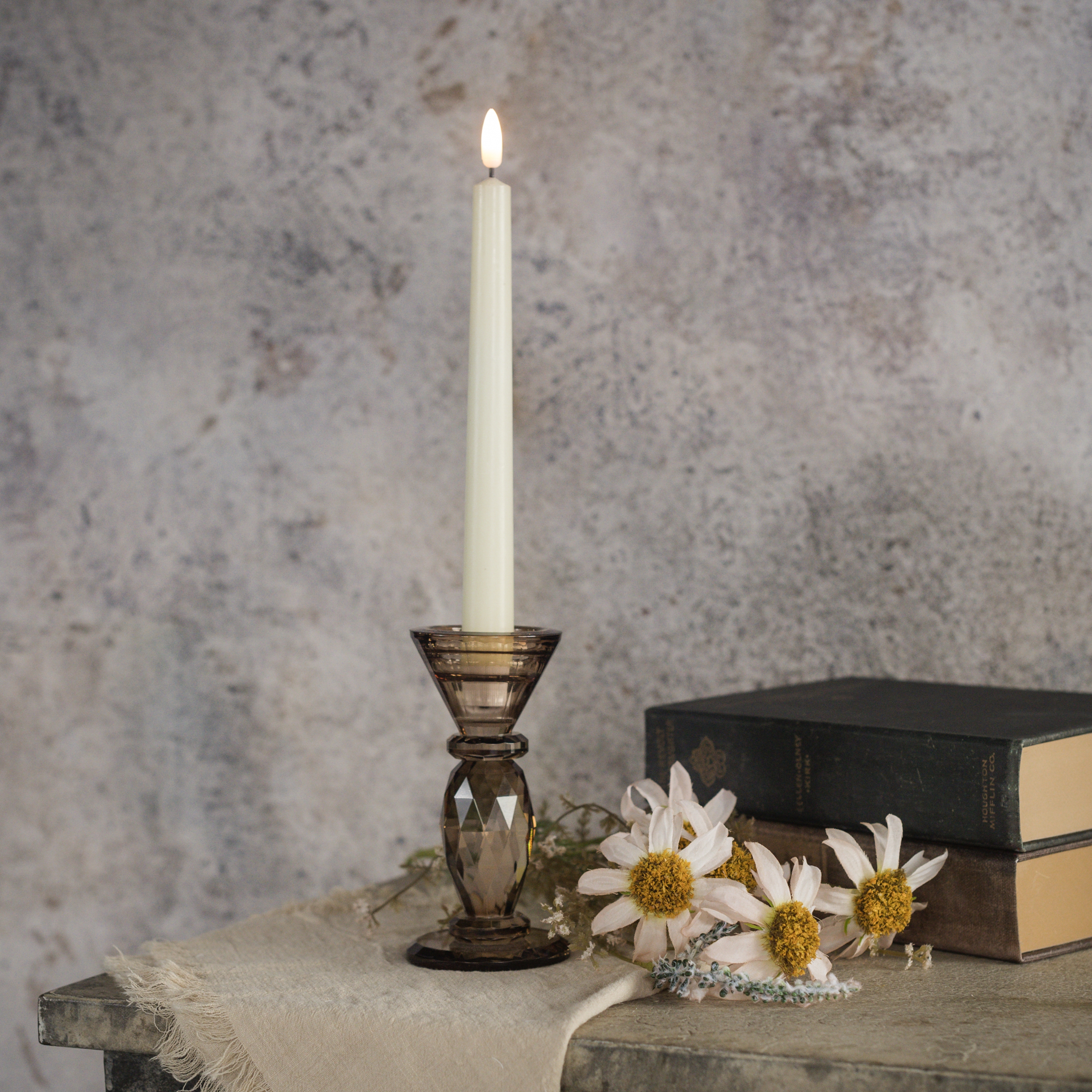 5.5" BRONZE GLASS TAPER CANDLESTICK