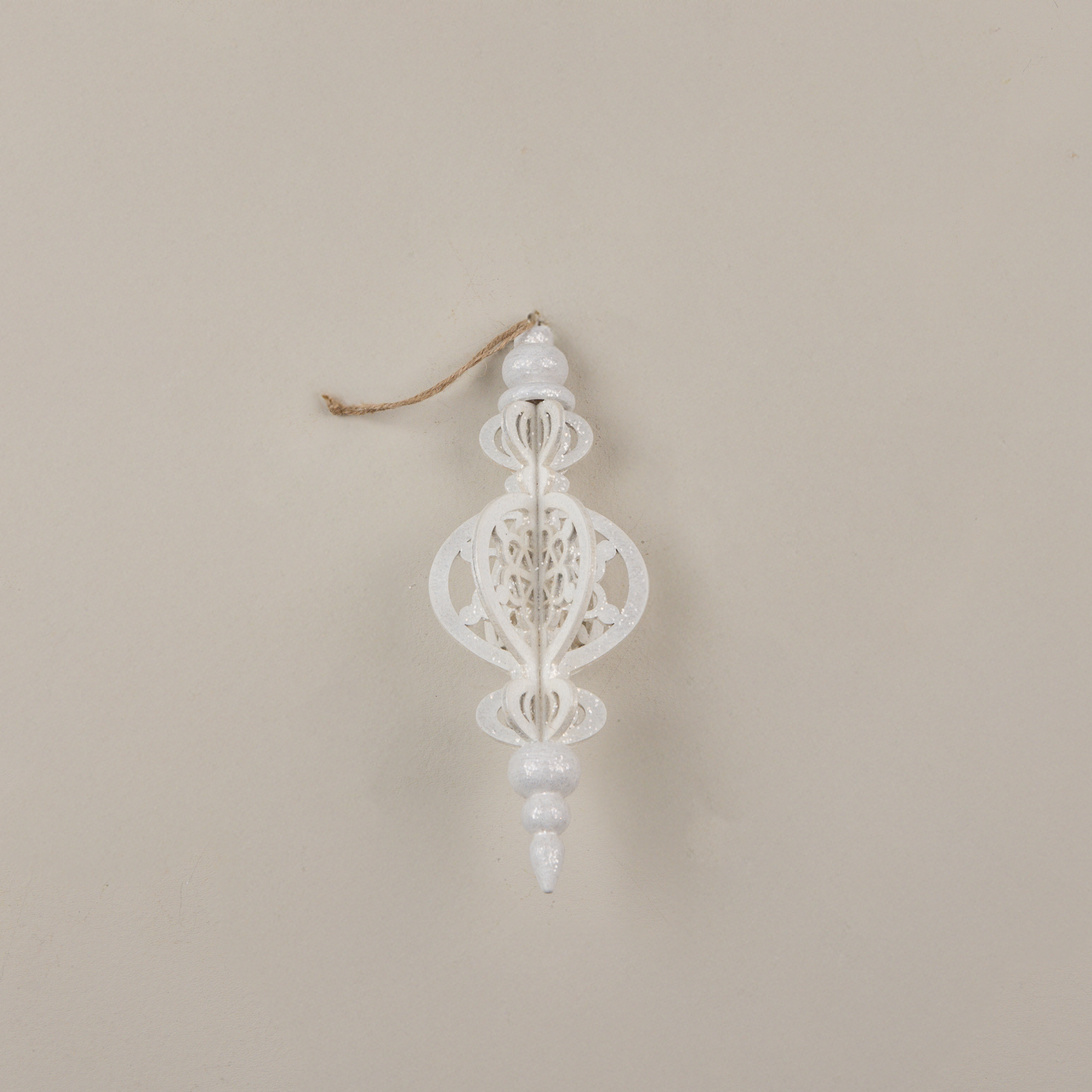 8.5" WHITE GLITTERED HANGING ORNAMENT