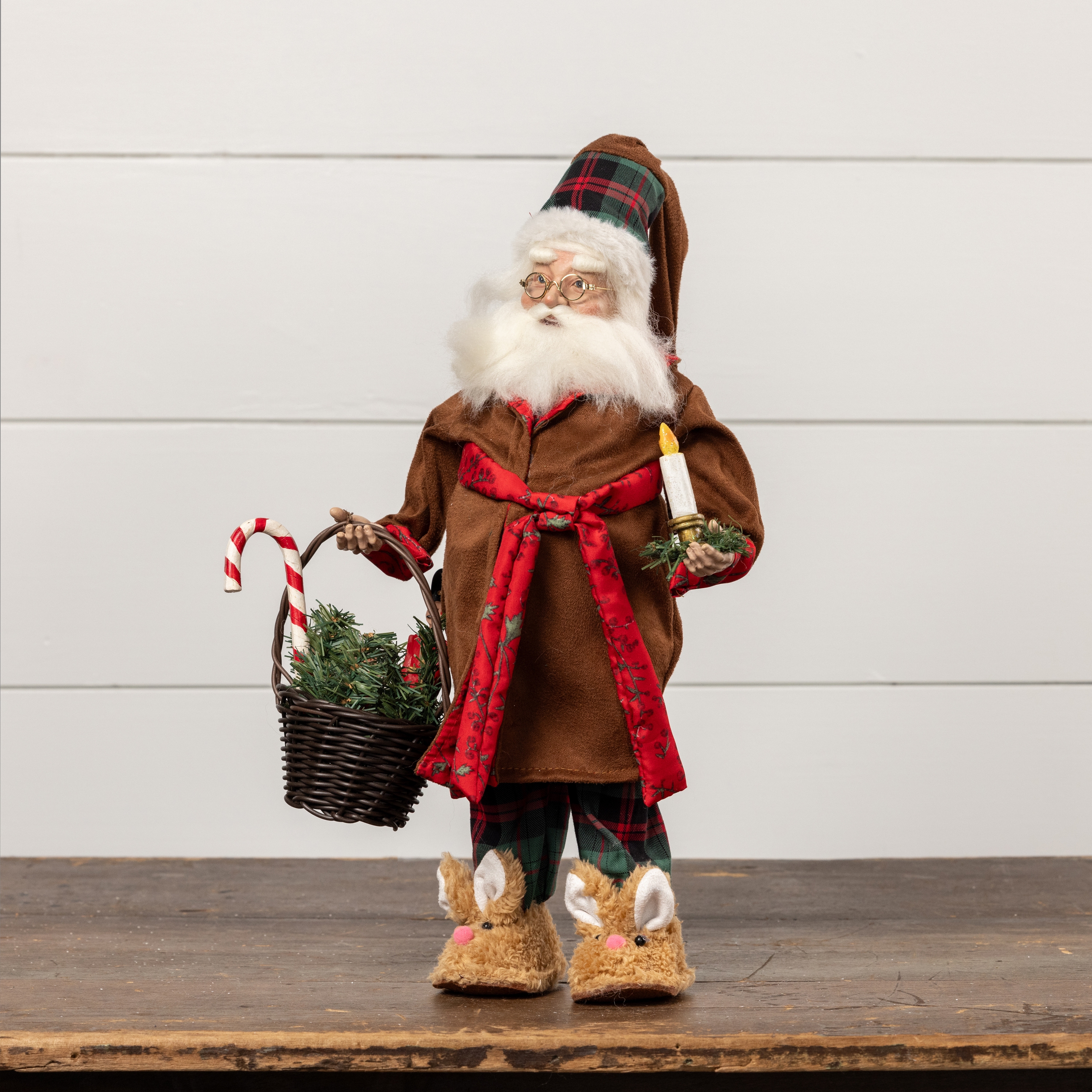18" SANTA W/ BUNNY SLIPPERS & BASKET