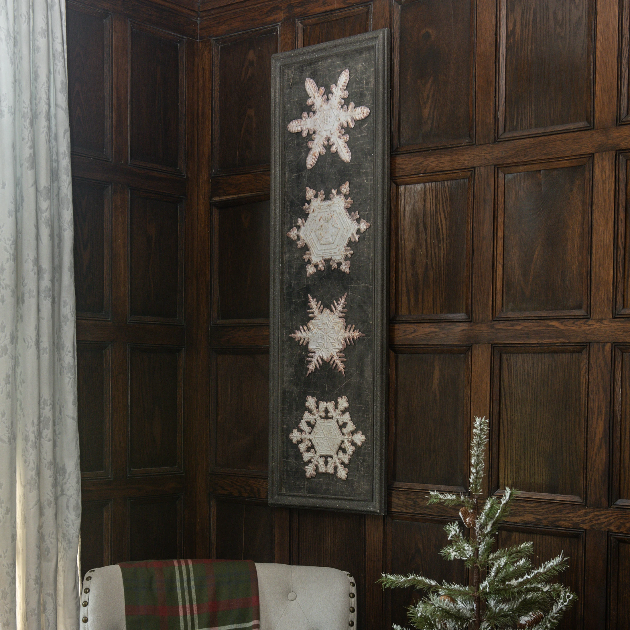 50.5" FRAMED WHITE METAL SNOWFLAKES