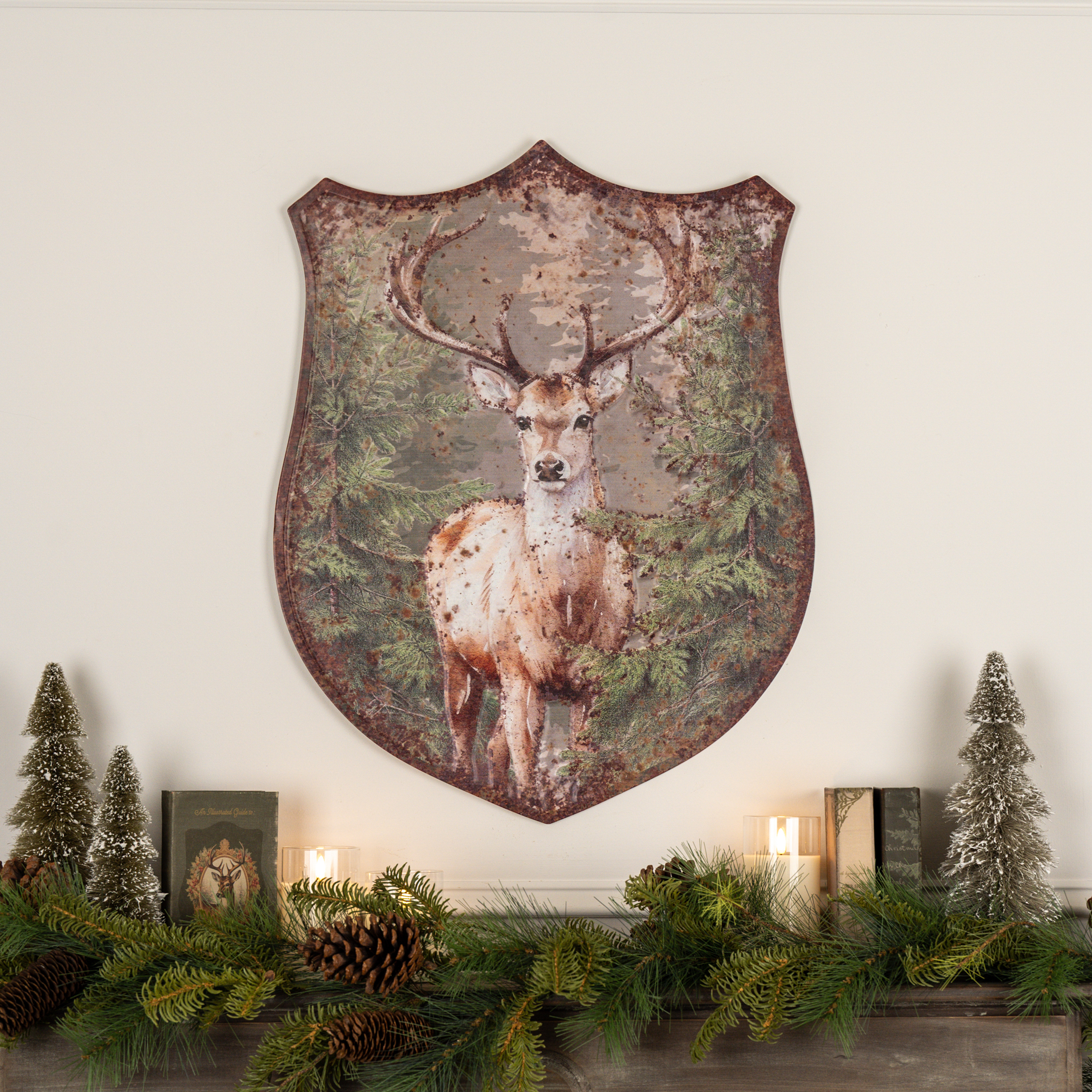 FOREST DEER BADGE METAL WALL PLAQUE