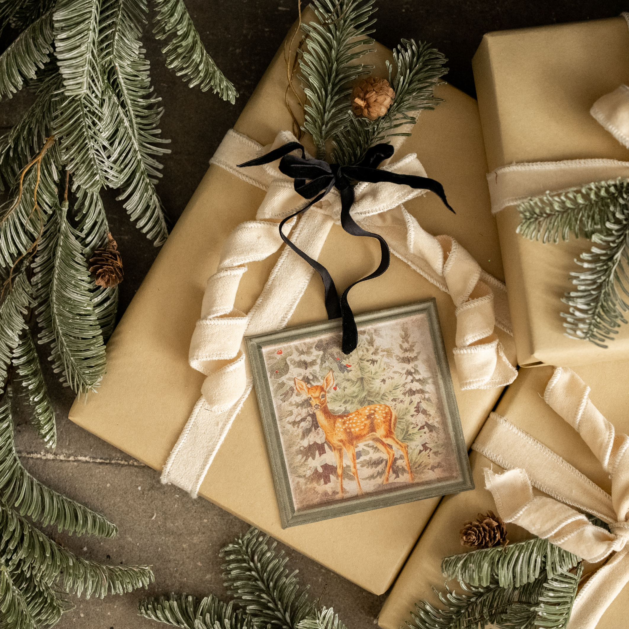 FRAMED FAWN IN FOREST ORNAMENT