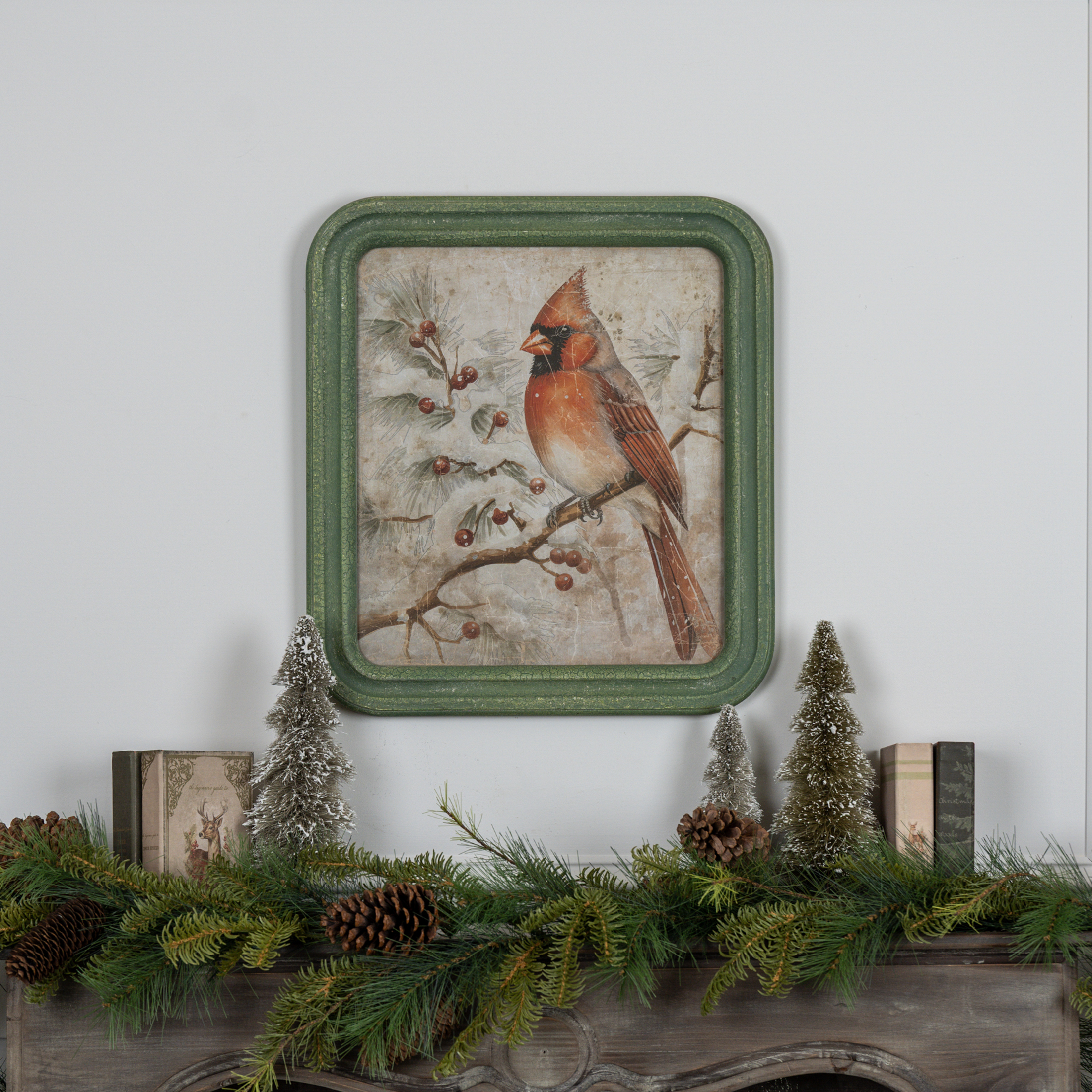 FRAMED WINTER CARDINAL SCENE