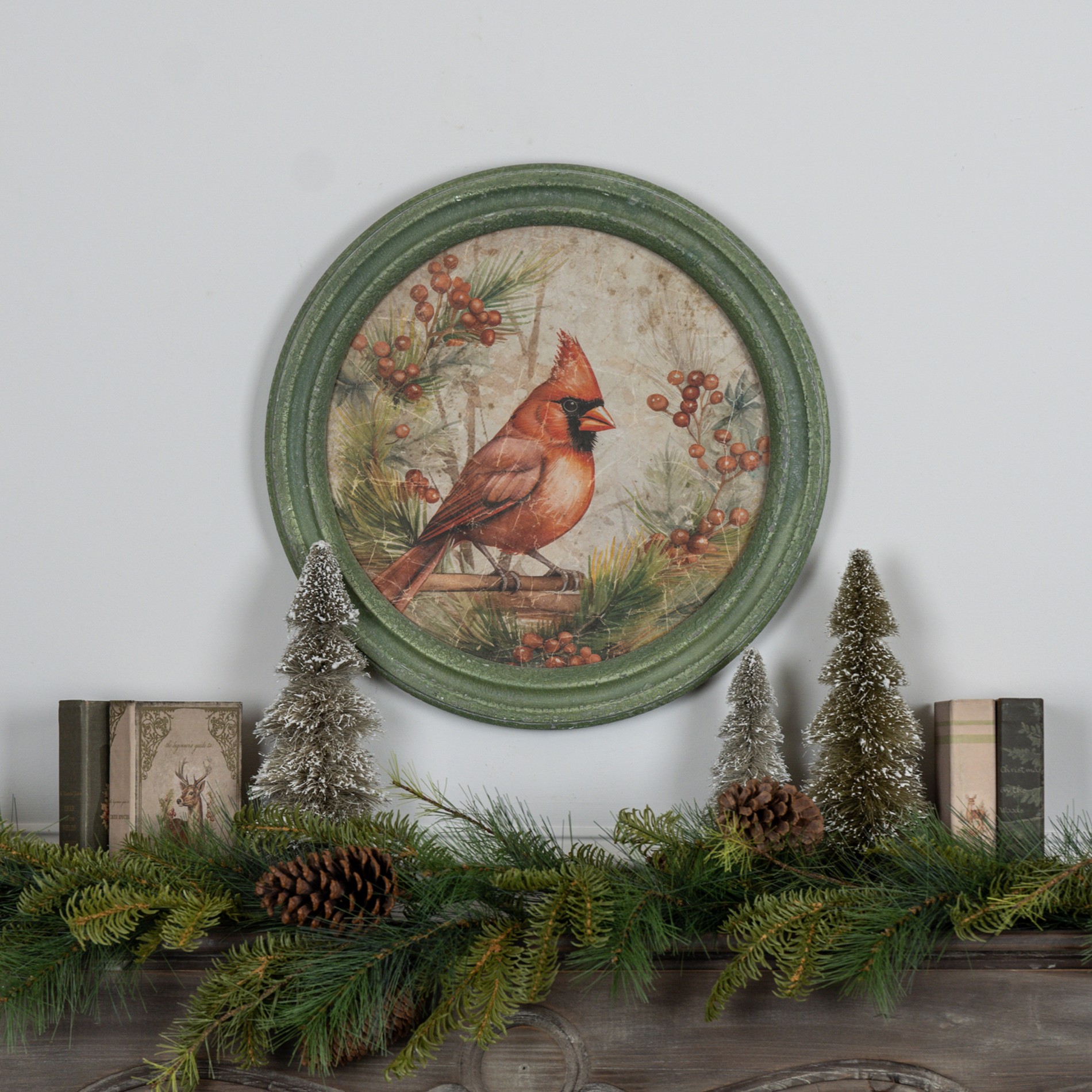 ROUND FRAME HOLIDAY CARDINAL SCENE