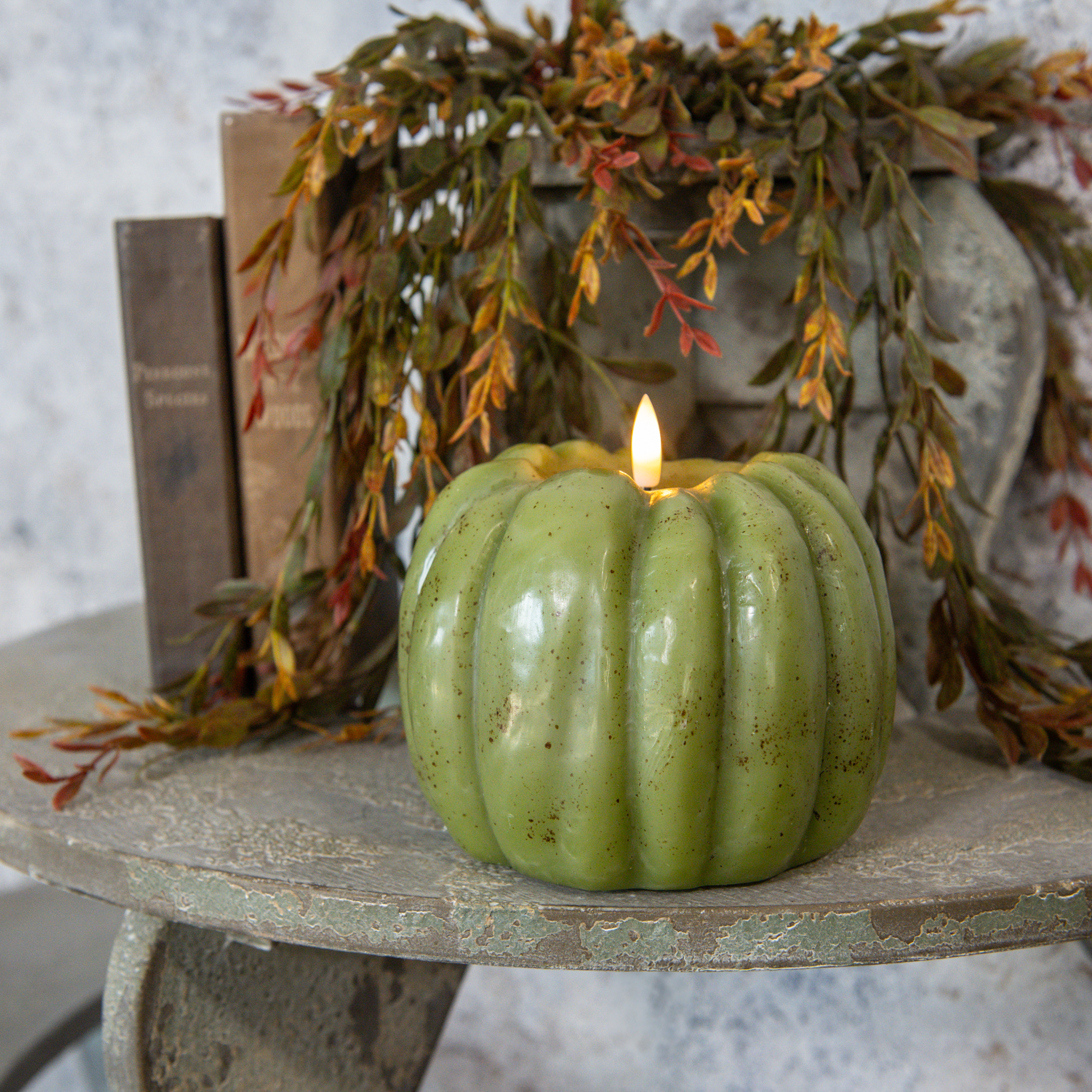 5" GREEN 3D FLAME PUMPKIN CANDLE