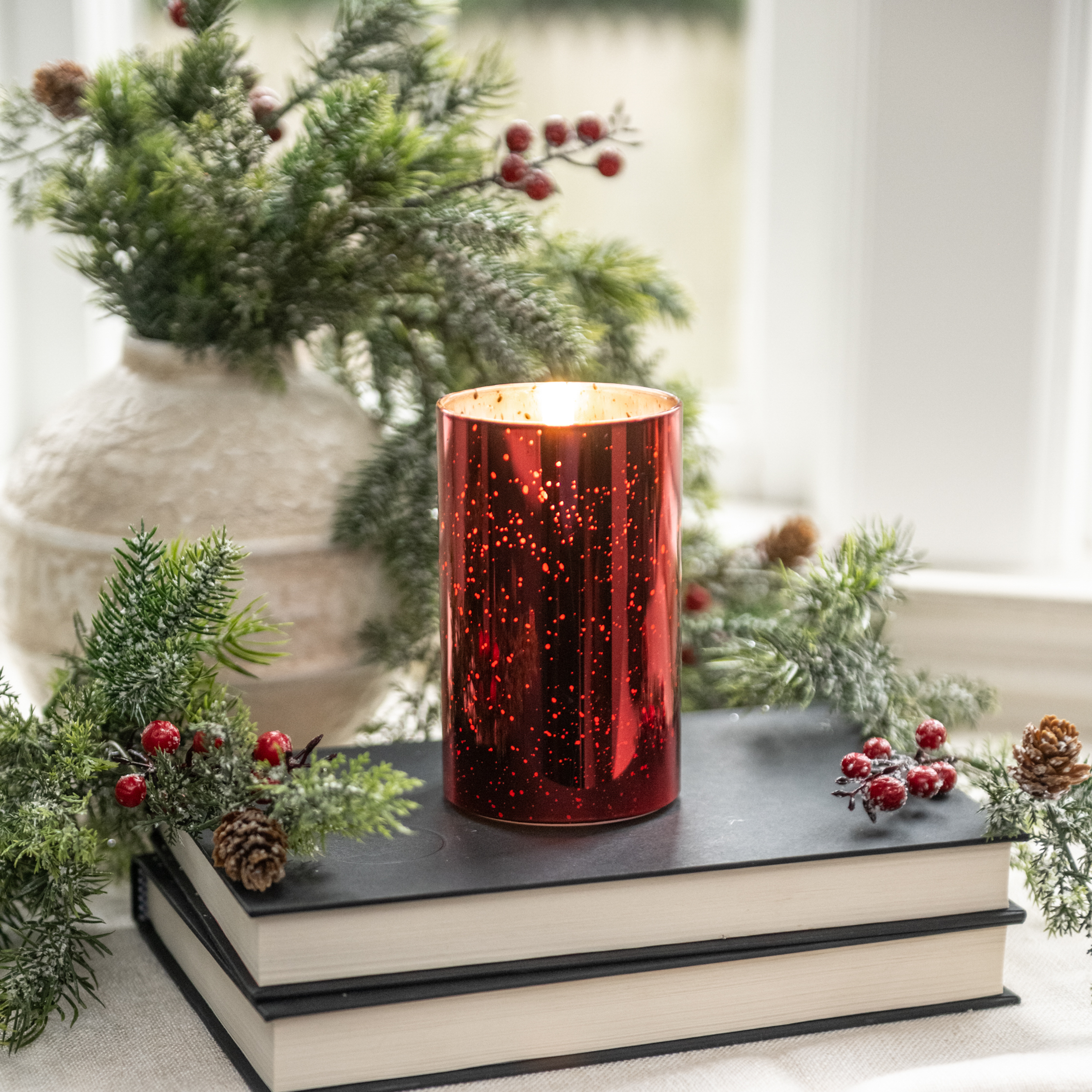 5" RED MERCURY GLASS 3D FLAME CANDLE