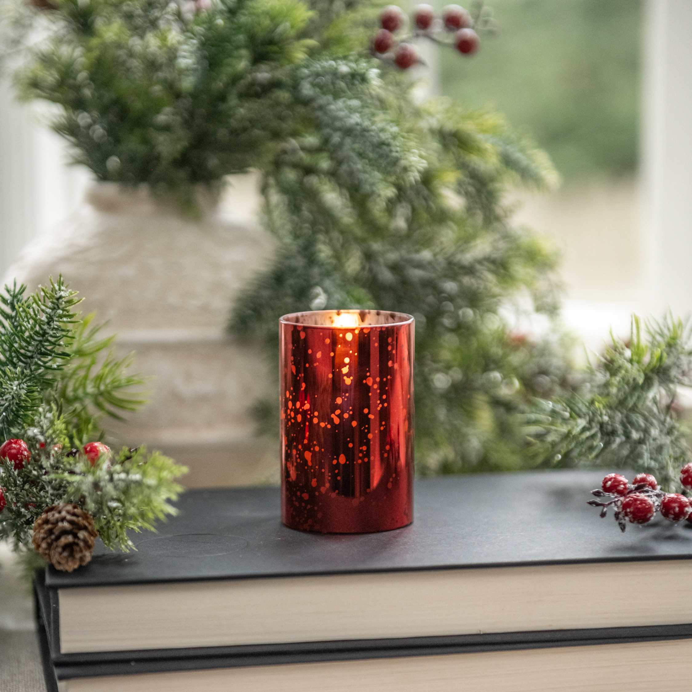3" RED MERCURY GLASS 3D FLAME CANDLE