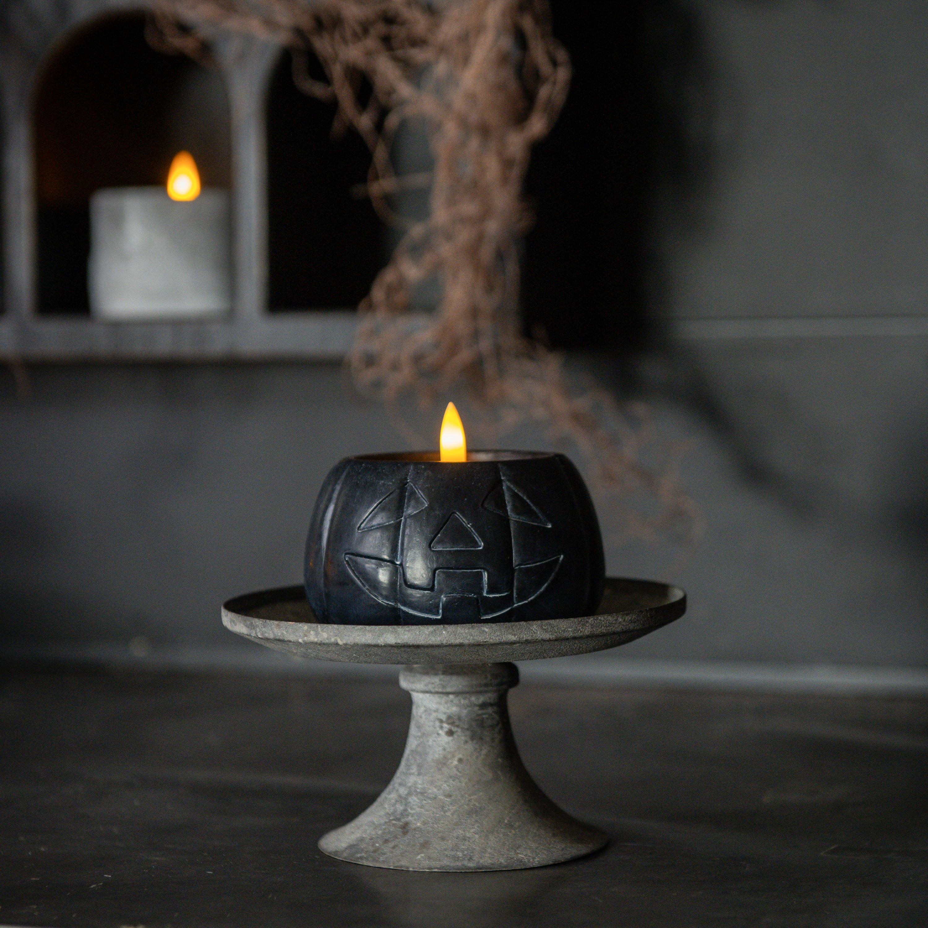 3" BLACK JACK-O-LANTERN 3D FLAME CANDLE
