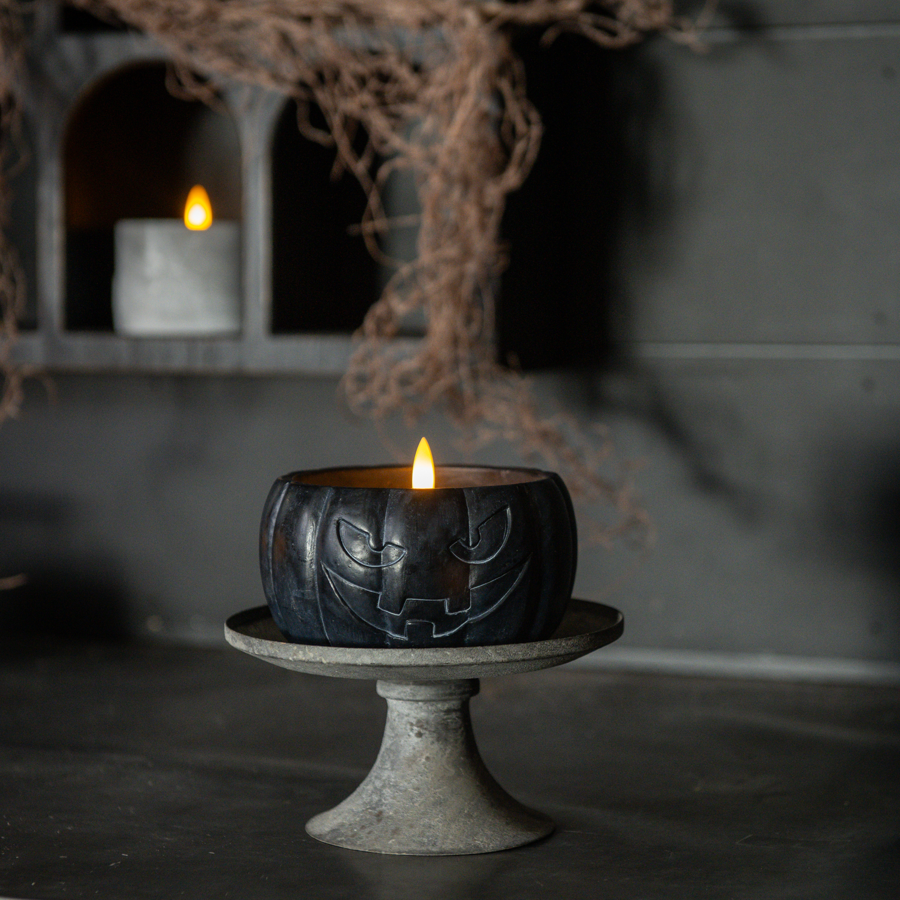 3.5" BLACK JACK-O-LANTERN 3D FLAME CANDLE