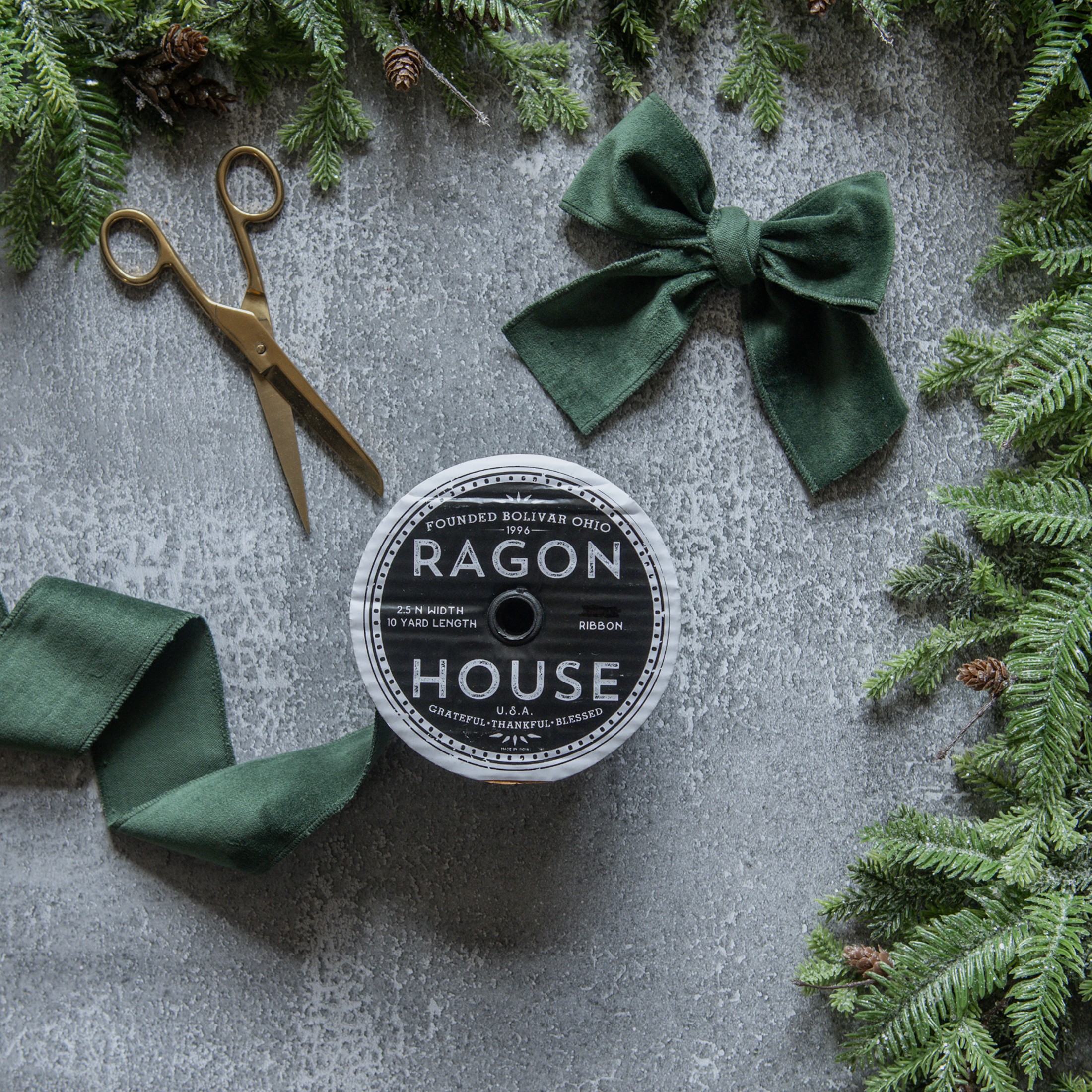 2.5" GREEN UNWIRED VELVET RIBBON