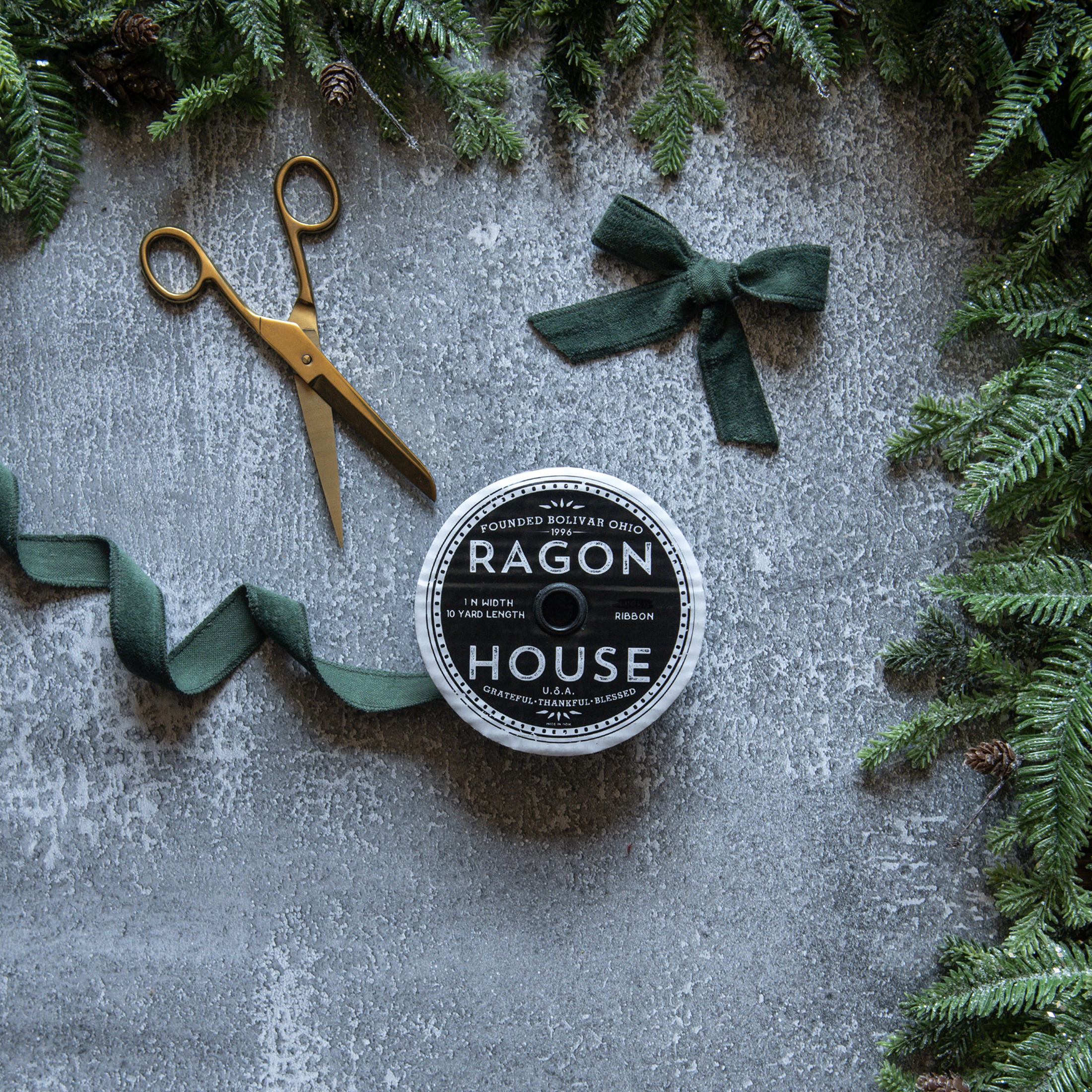 1" GREEN UNWIRED VELVET RIBBON
