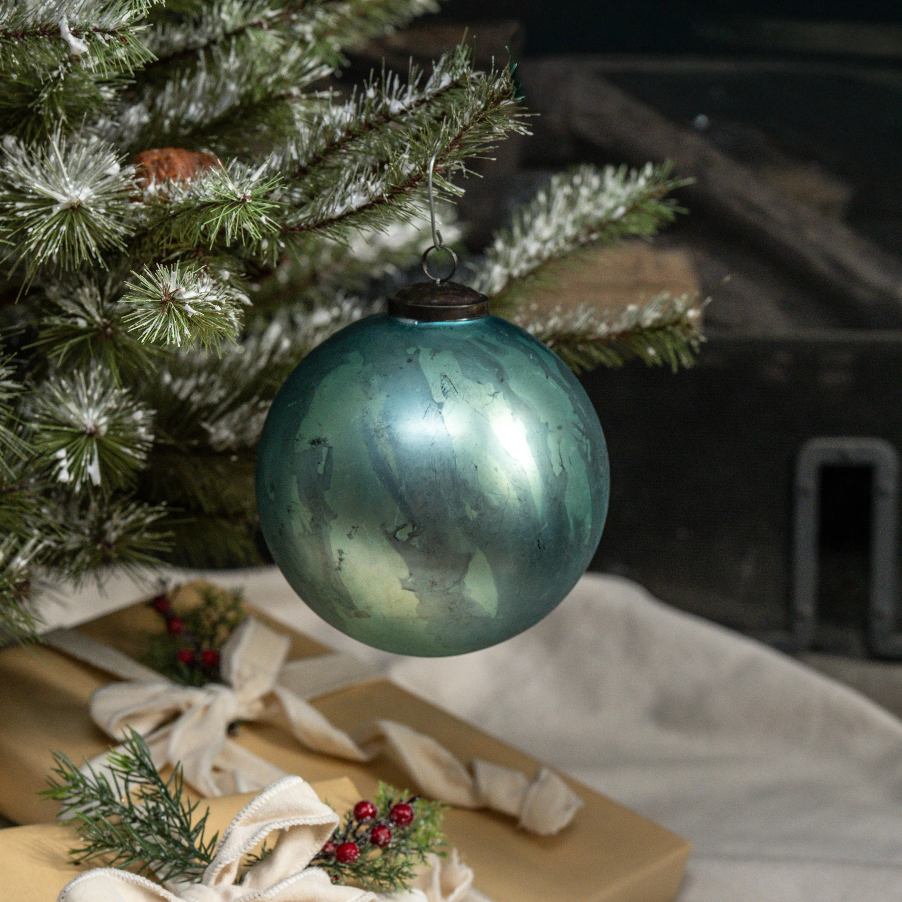 6" TEAL MERCURY GLASS KUGEL ORNAMENT