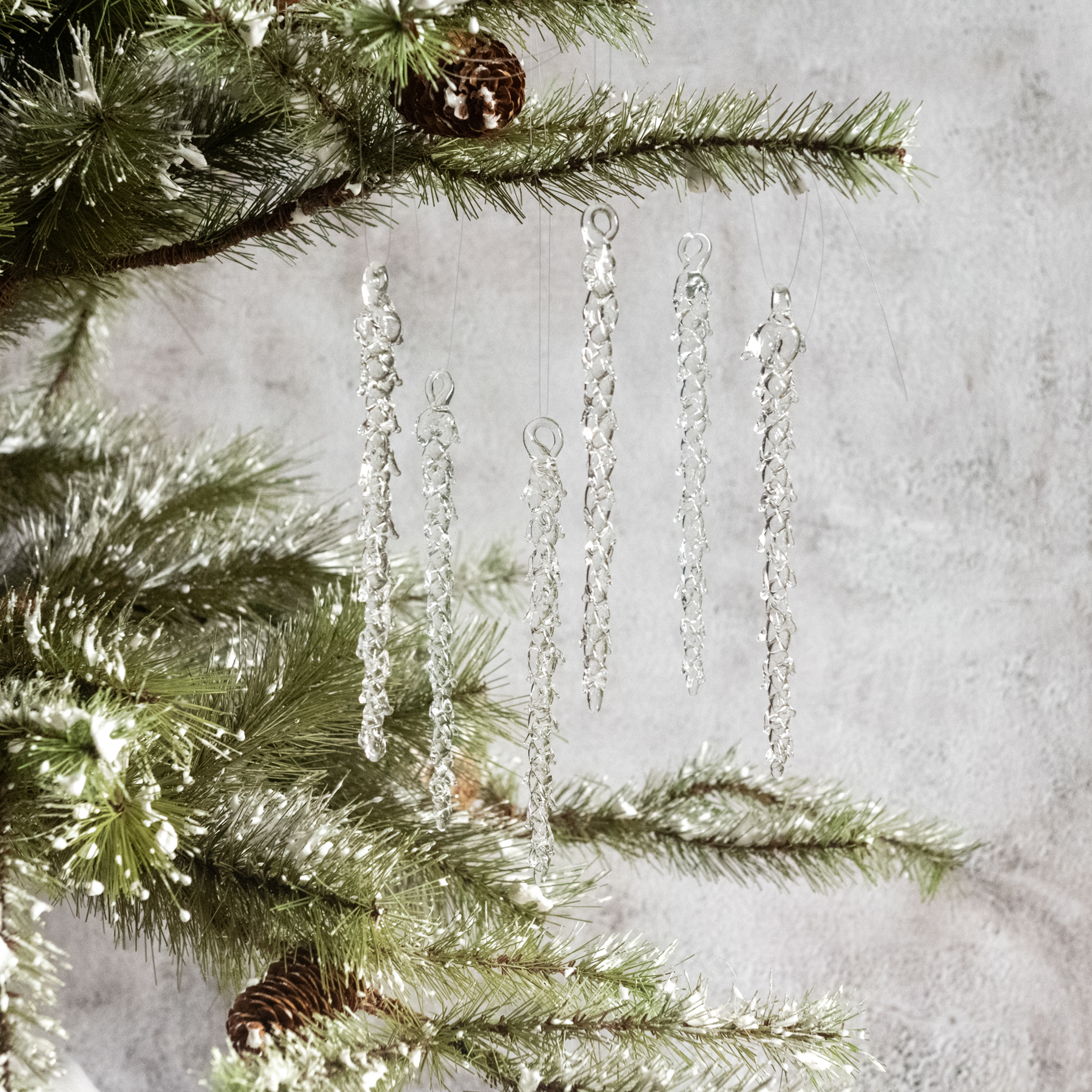 SET/6 HAND BLOWN 6"  SPIKED ICICLE