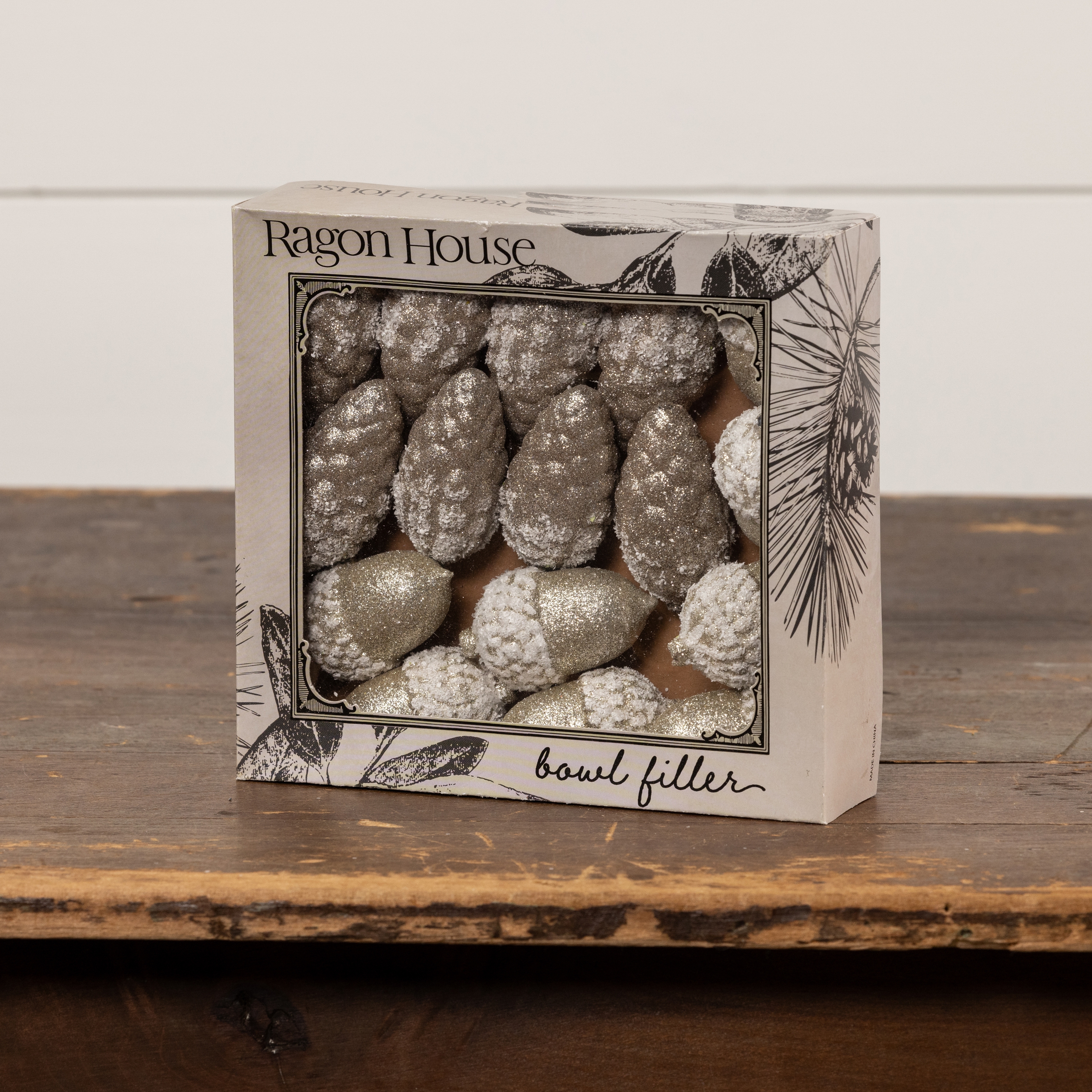FROSTED ACORN & PINECONE BOWL FILLER