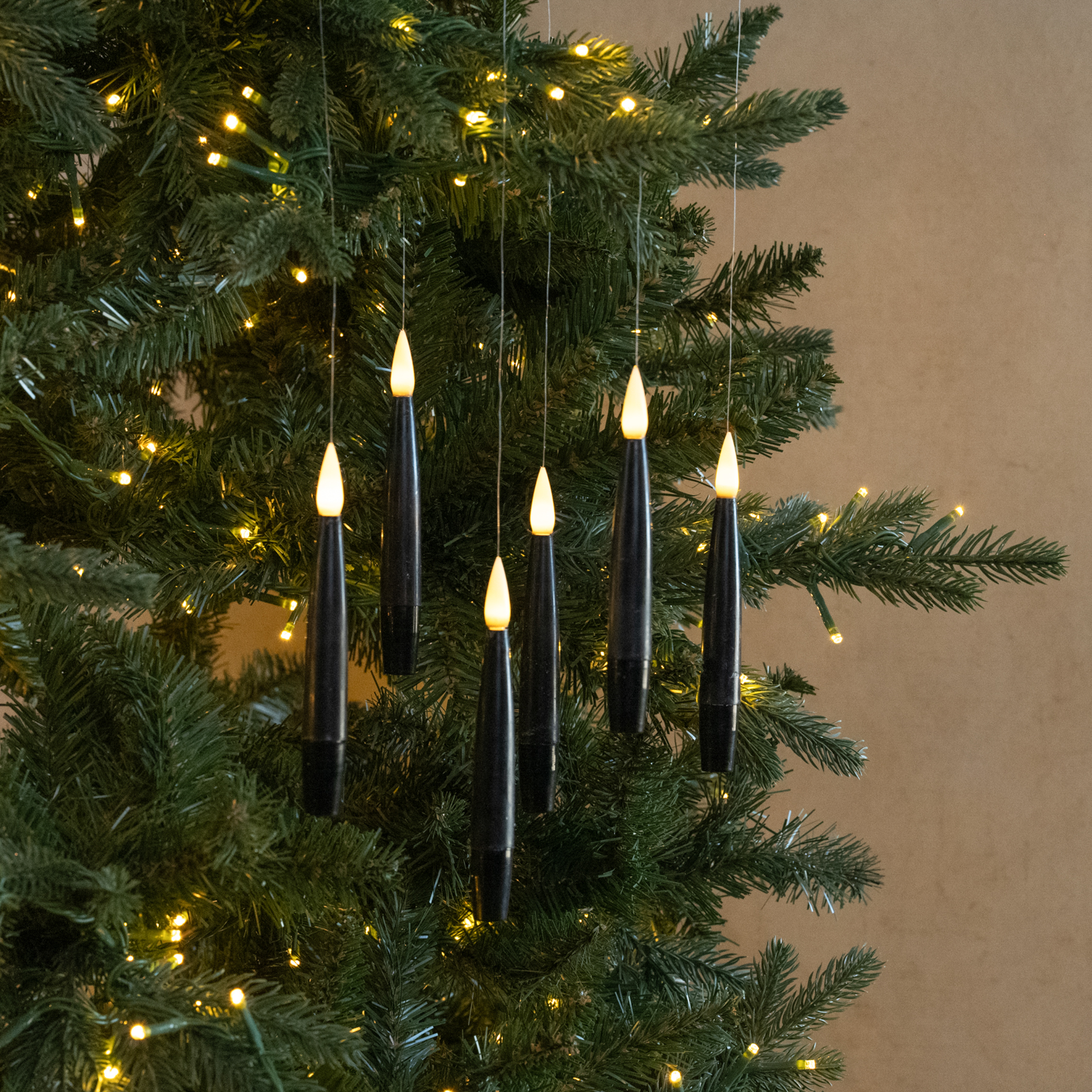 SET/ 6 BLACK HANGING LED CANDLES