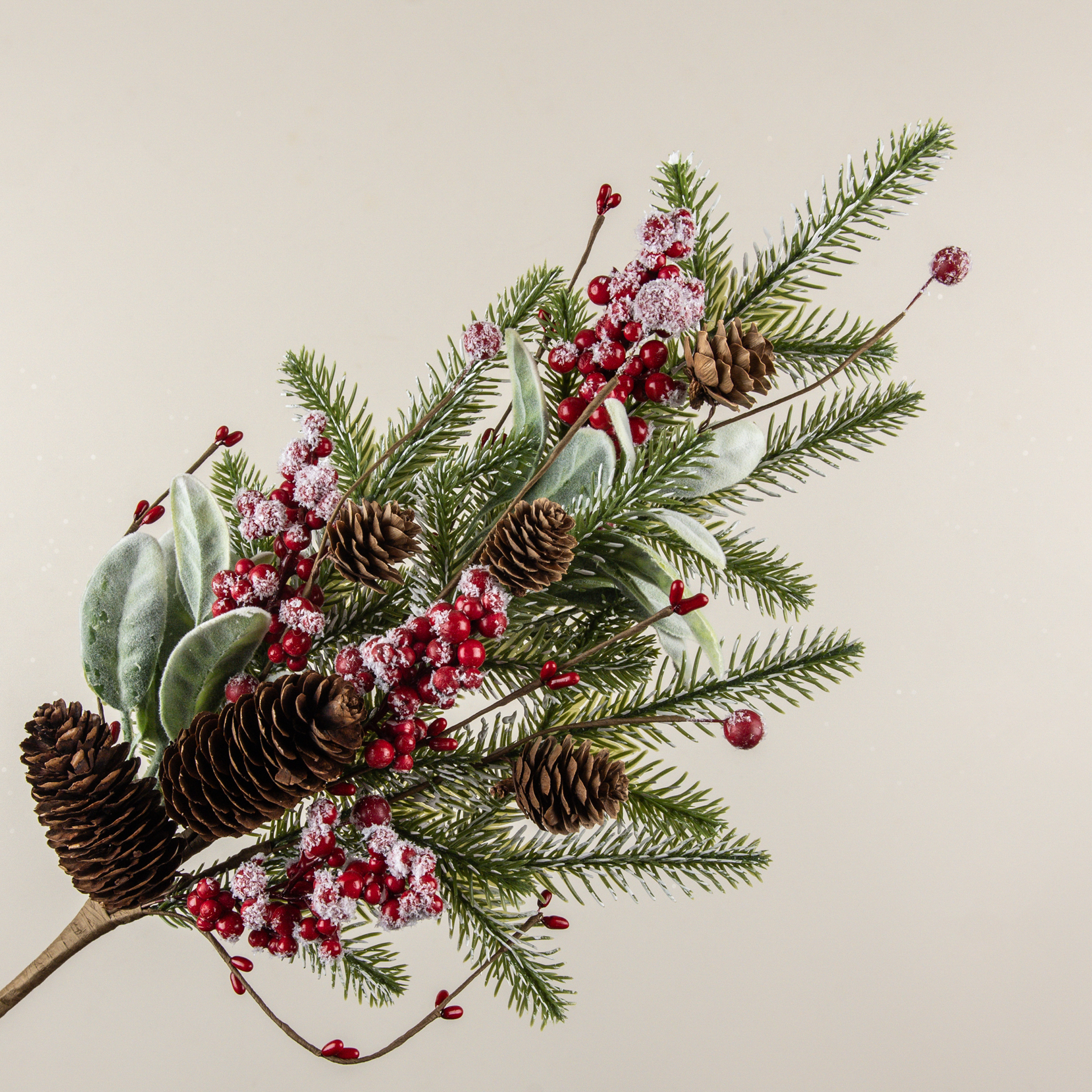 26" SNOWY PINE, LAMB'S EAR & RED BERRY PICK