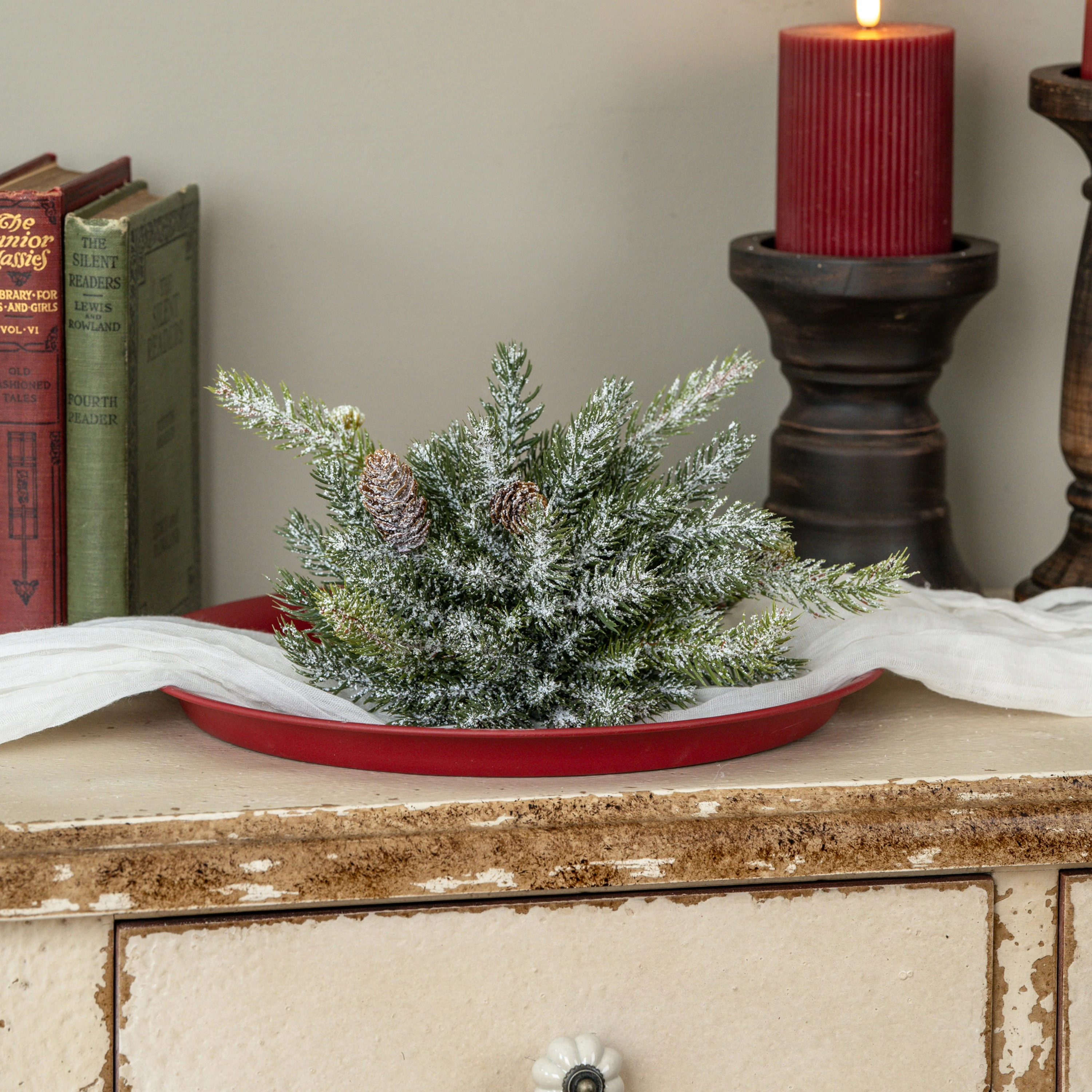 7.5" WHITE SPRUCE BALL W/ MINI PINECONES