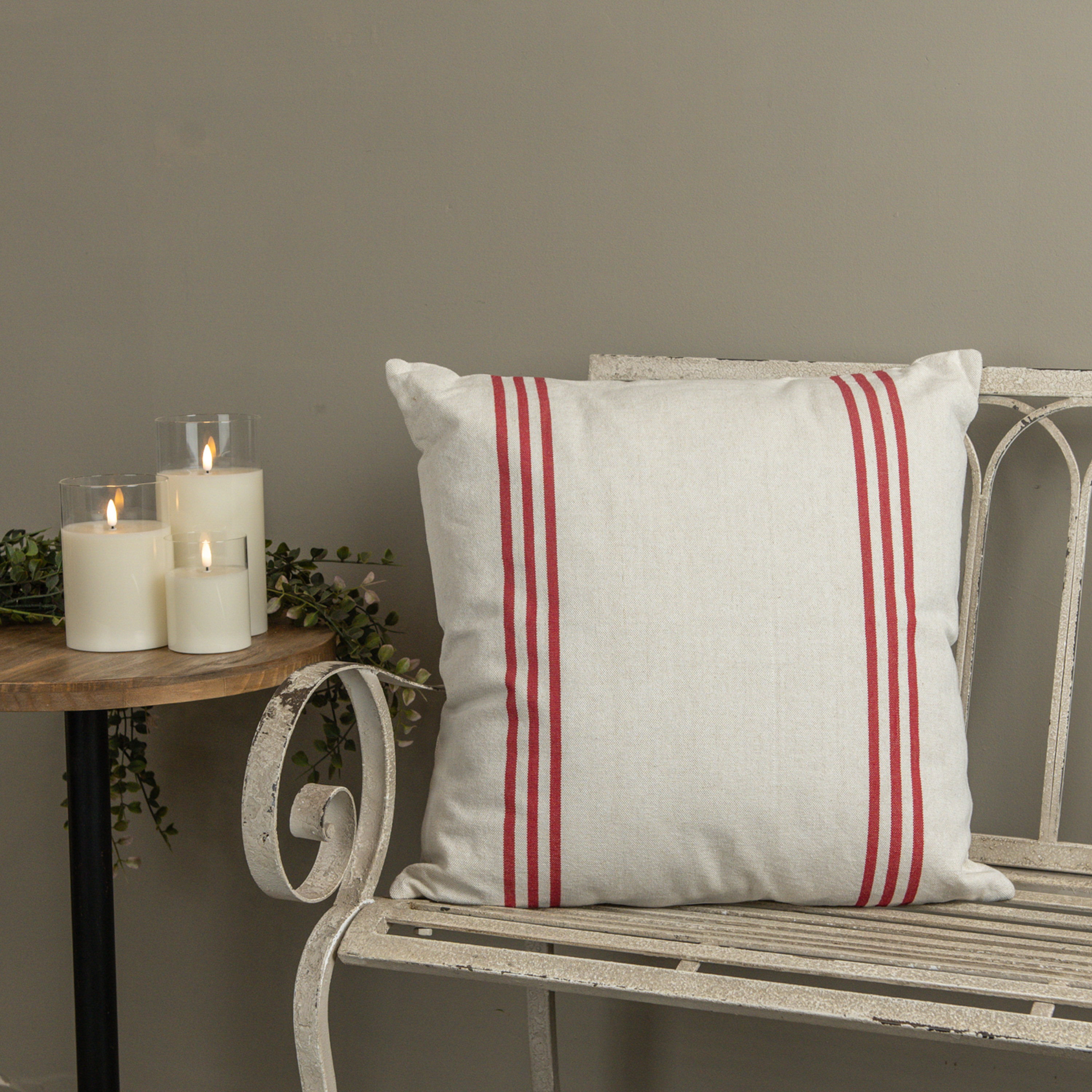 22" CREAM PILLOW W/ RED STRIPE