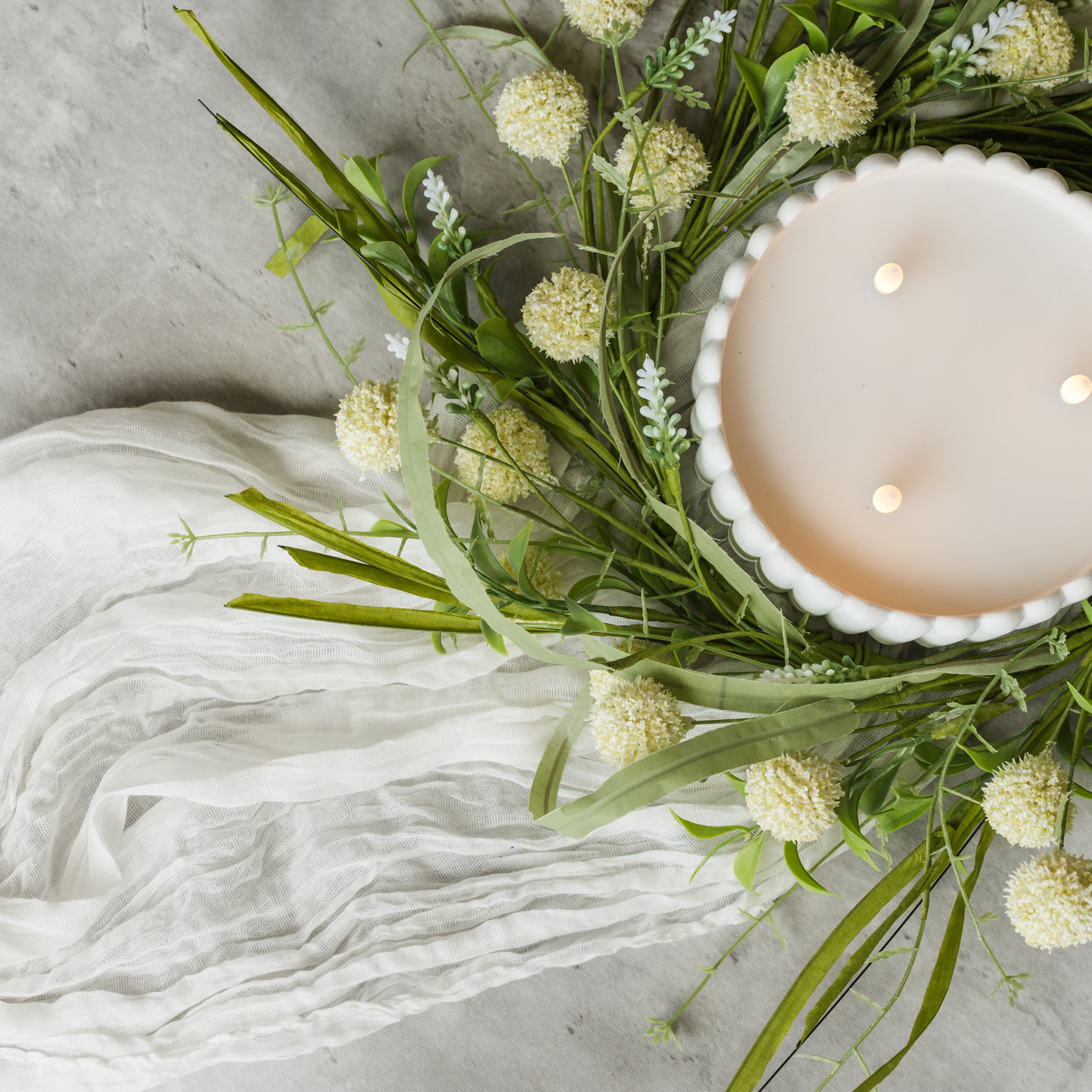 14" PALE YELLOW POM POM CANDLE RING