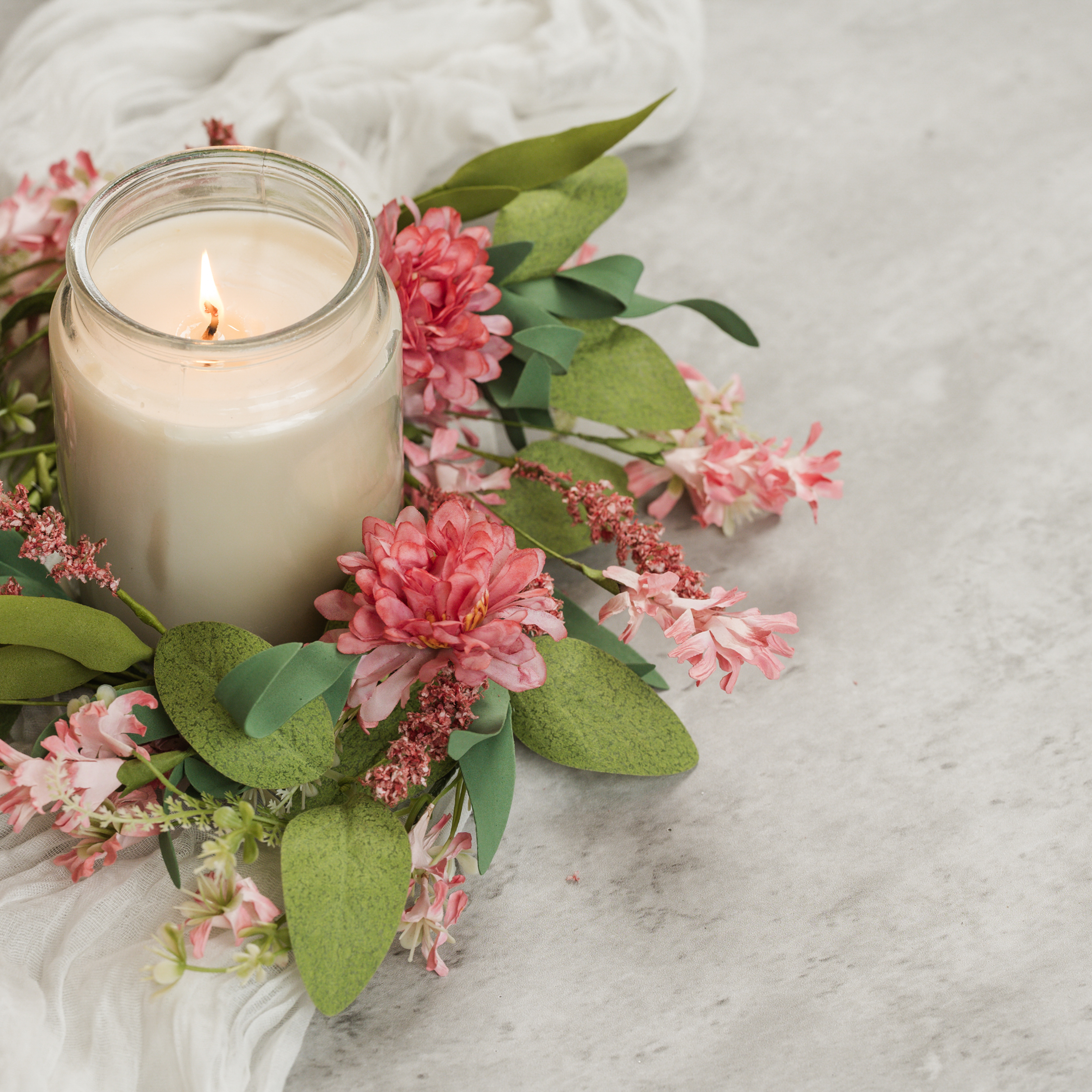 14" PINK MIXED SPRING CANDLE RING