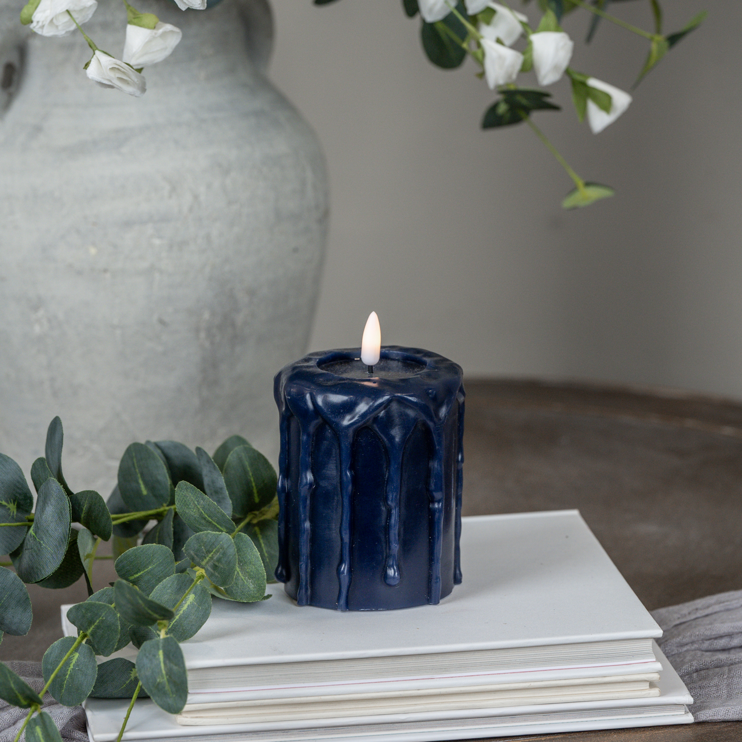 4" NAVY 3D FLAME PILLAR CANDLE